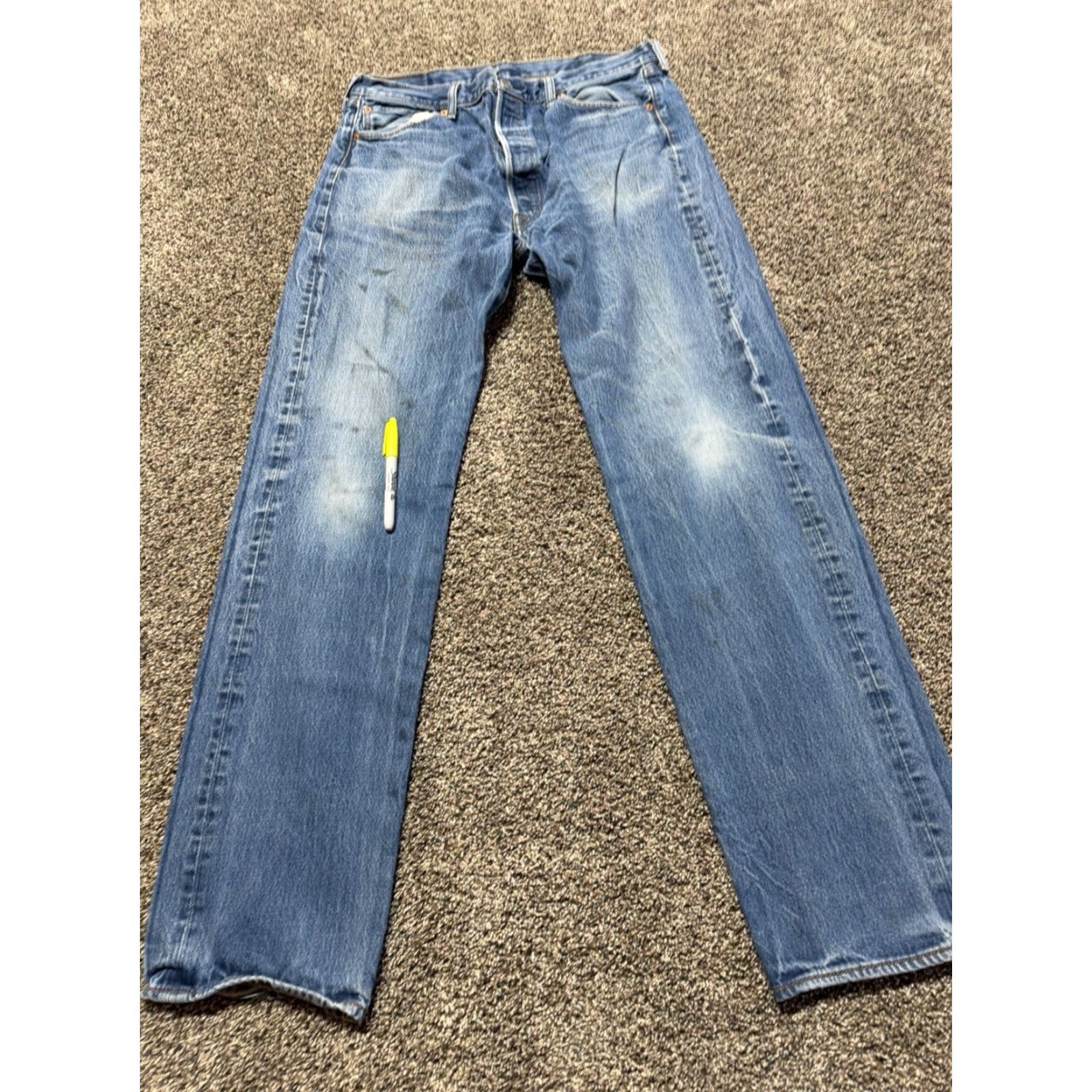 Levi's VINTAGE Levis 501 Jeans Men 33 Blue Denim 33X 35 Straight Distressed HEMMED Size US 33 - 2 Thumbnail