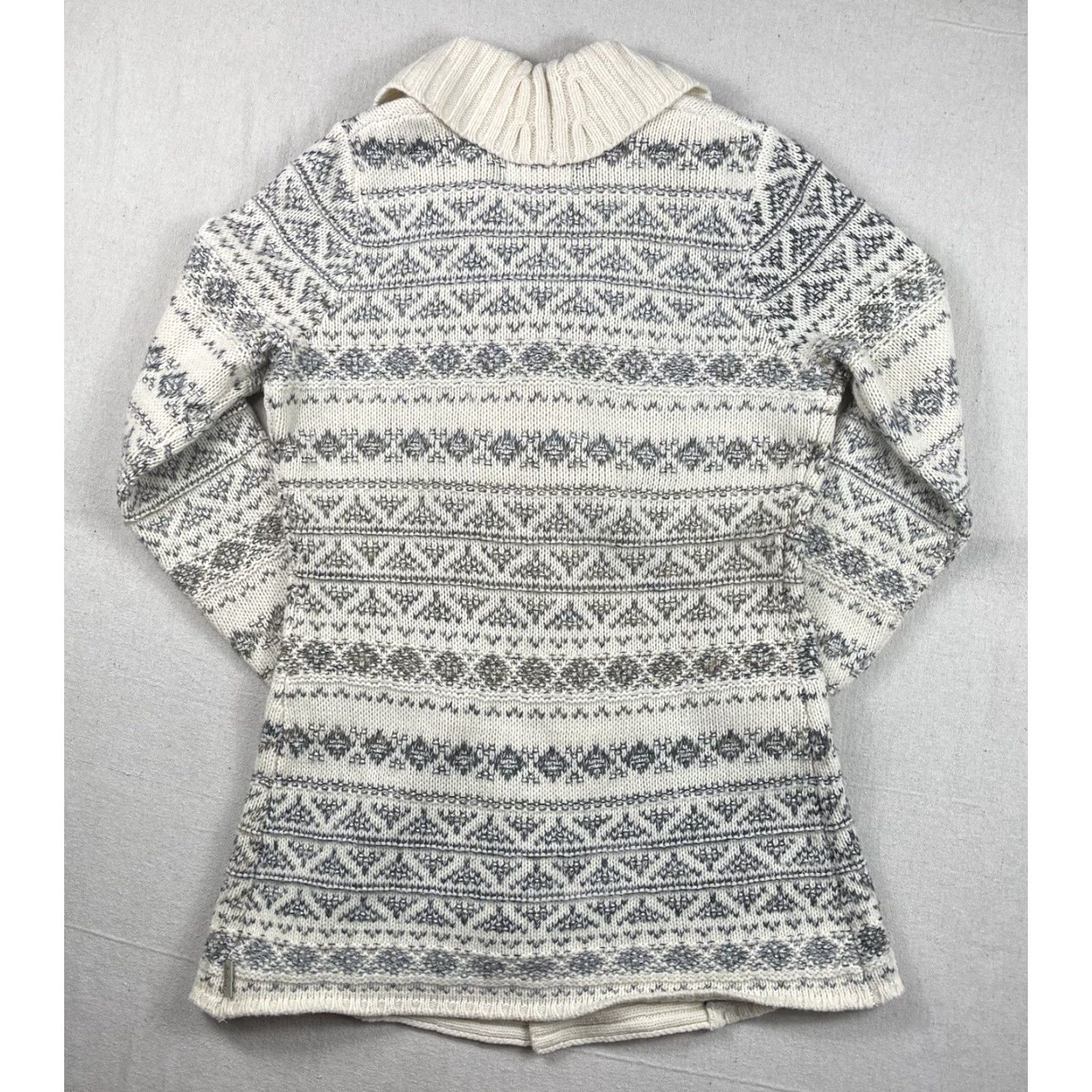 Vintage VINTAGE Woolrich Duster Sweater Cardigan Women’s Medium Wool Aztec Fair Isle Geometric Knit Open Pocket Shawl Collar mantel? Size M / US 6-8 / IT 42-44 - 2 Thumbnail