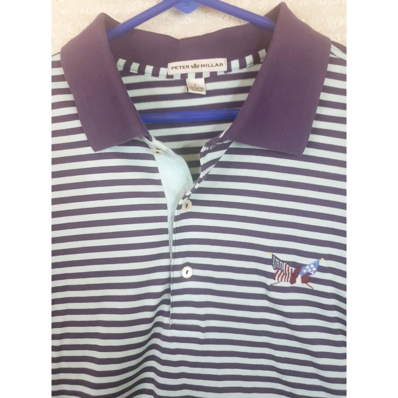 Peter Millar Peter Millar Golf Polo Shirt Men's L Purple Teal Striped 100% Cotton Cotton Size US L / EU 52-54 / 3 - 3 Thumbnail