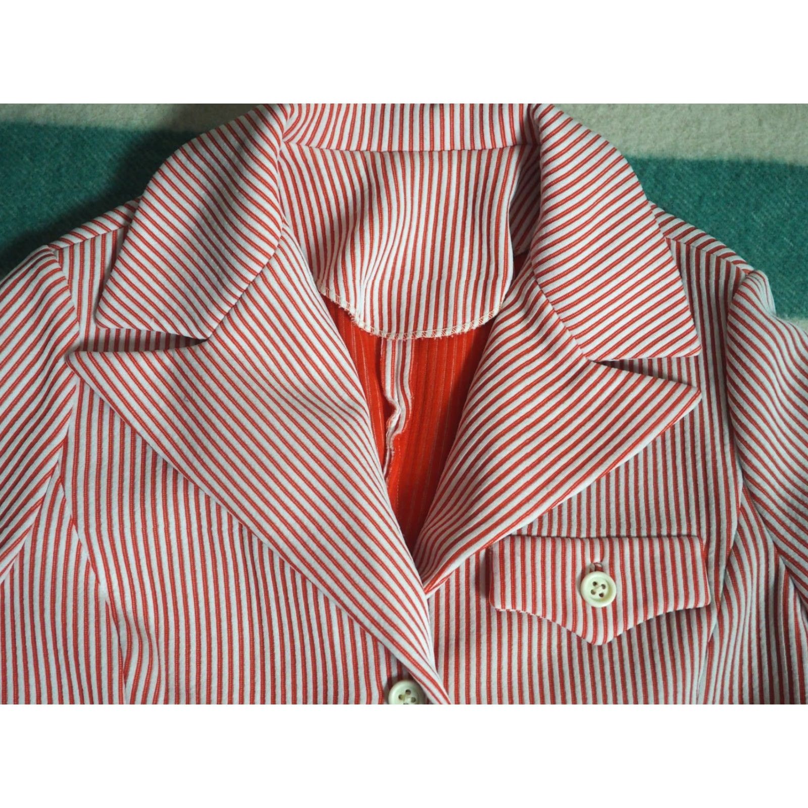 Vintage VTG 60s 70s Couture Weathervane Orange White Hippy Poly Blazer Jacket Womens S Size S / US 4 / IT 40 - 3 Thumbnail