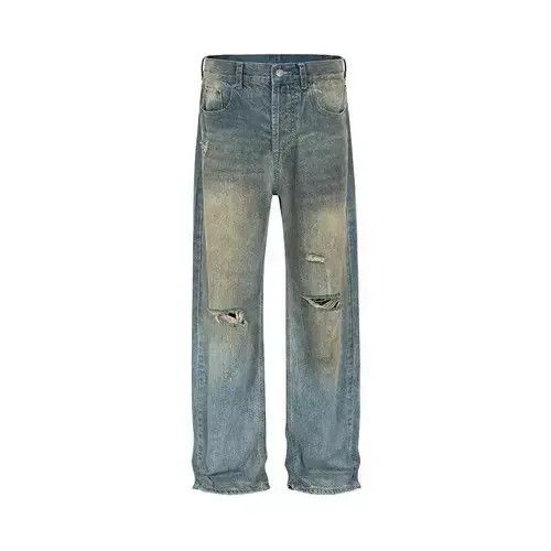 VIBE Mud Dyed Hole Baggy Jeans Hombre Frayed Ripped Trousers y2k Size US 32 / EU 48 - 4 Thumbnail