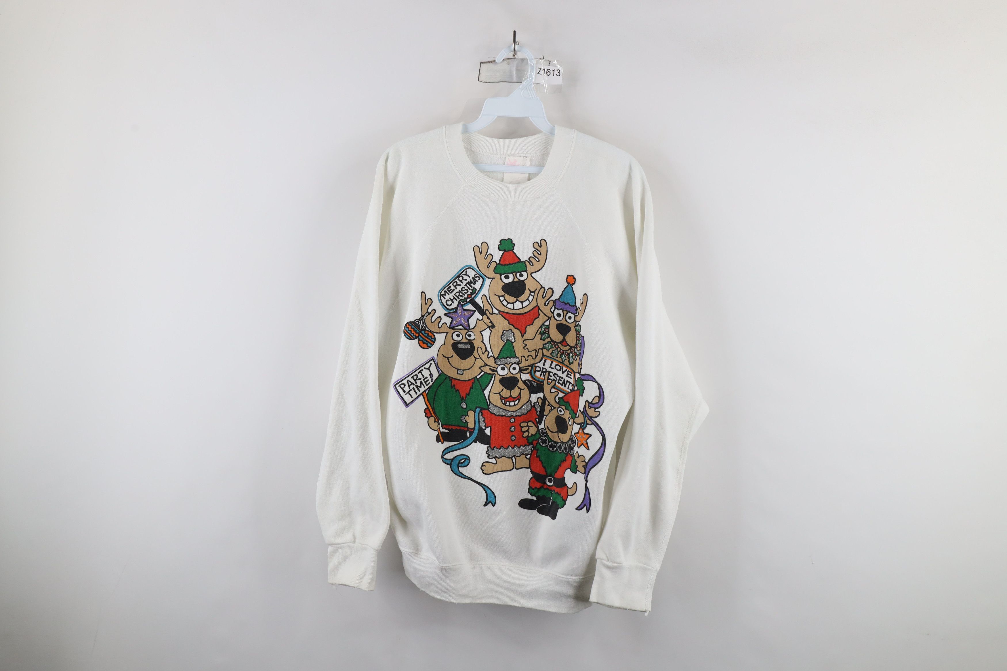 Vintage Vintage 80s 90s Streetwear Reindeer Sweatshirt White USA Size ONE SIZE - 1 Thumbnail