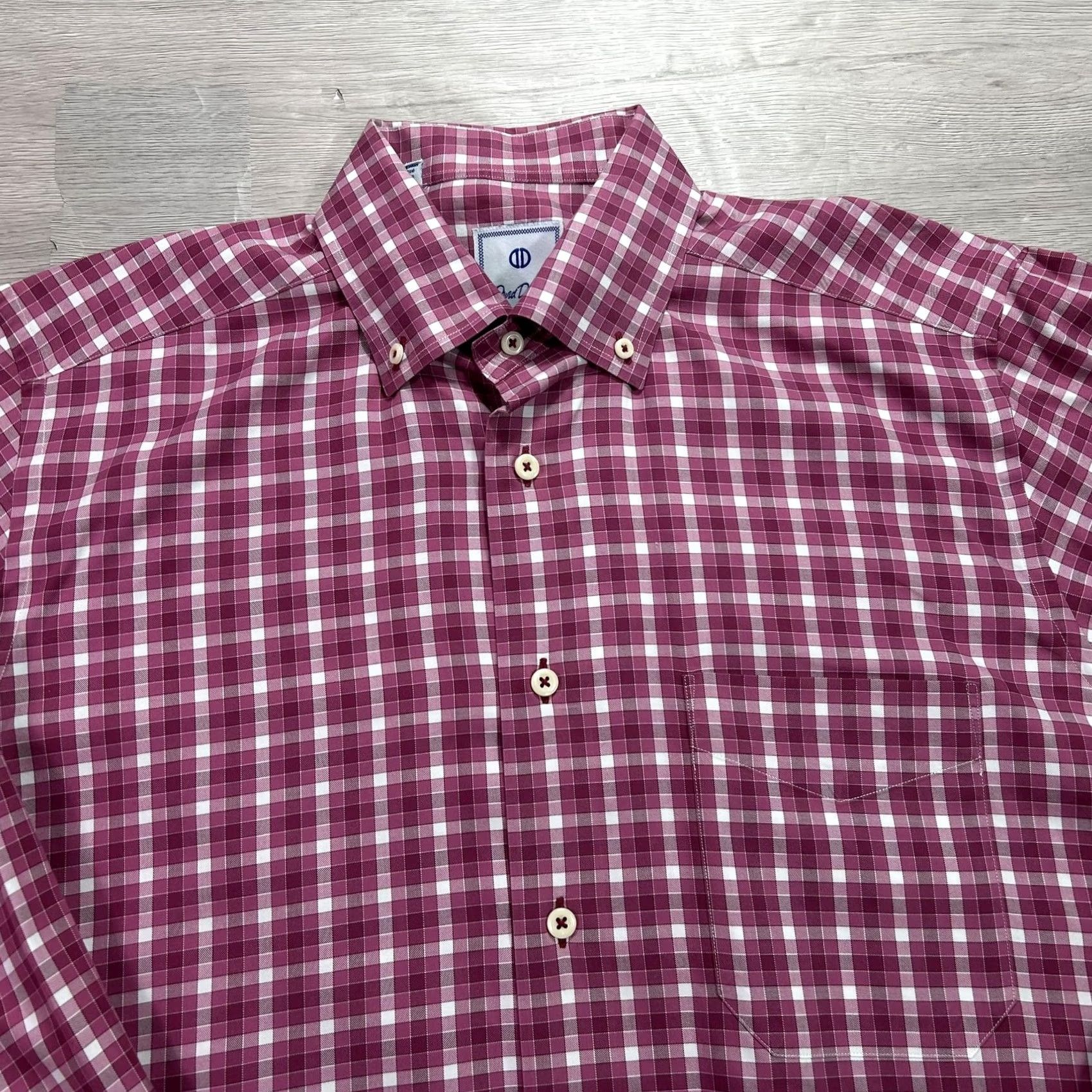 David Donahue David Donahue Shirt Mens Medium Pink Gingham Dress Button-Down Long Sleeve Shirt Size 40R - 3 Thumbnail