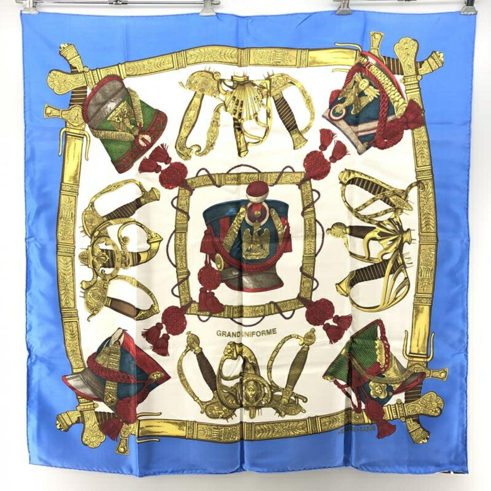 image of Hermes Carré Grand Uniforme Hermes Scarf 87Cm X 88Cm in Blue, Women's