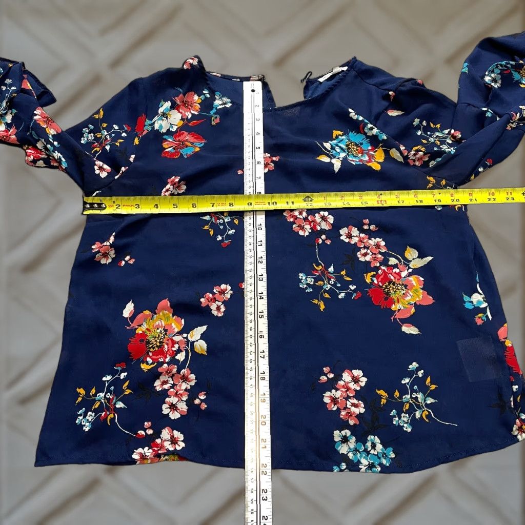 Vintage Crescent & Willough Blouse Shirt Womens XL Dark Blue Floral Log Sleeve Ladies Size XL / US 12-14 / IT 48-50 - 1 Thumbnail
