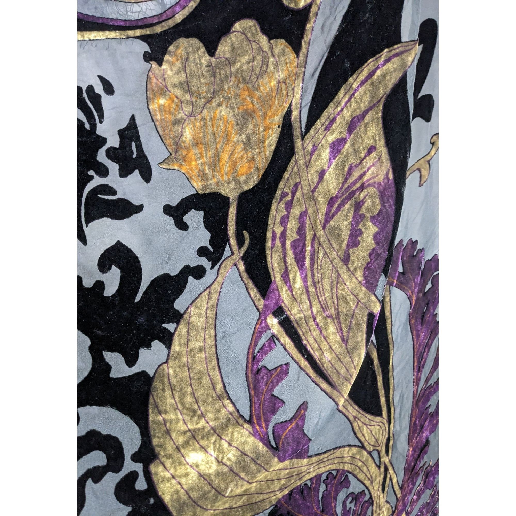 Other Vintage Burnt Velvet Shawl With Gold & Purple Floral Design Size ONE SIZE - 6 Thumbnail