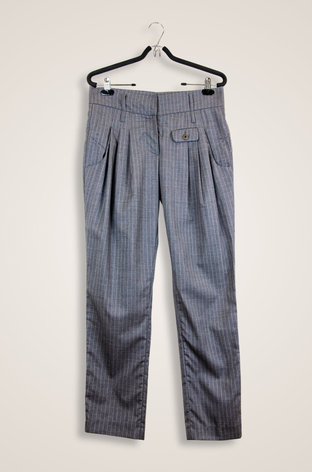 Brunello Cucinelli Gunex Grey Pinstripe Virgin Wool Pleated Trousers IT 40 Size 27" / US 4 / IT 40 - 1 Thumbnail