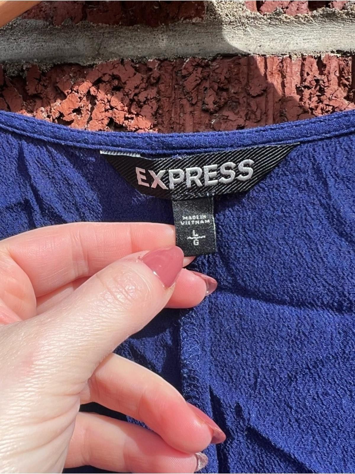 Express Express Royal Blue V Neck Long Sleeve Tunic Mini Dress Size L / US 10 / IT 46 - 4 Thumbnail