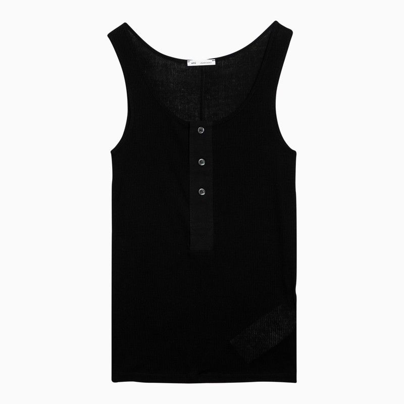 image of Ami Paris Black Cotton Tank Top With Buttons, Women's (Size XS)