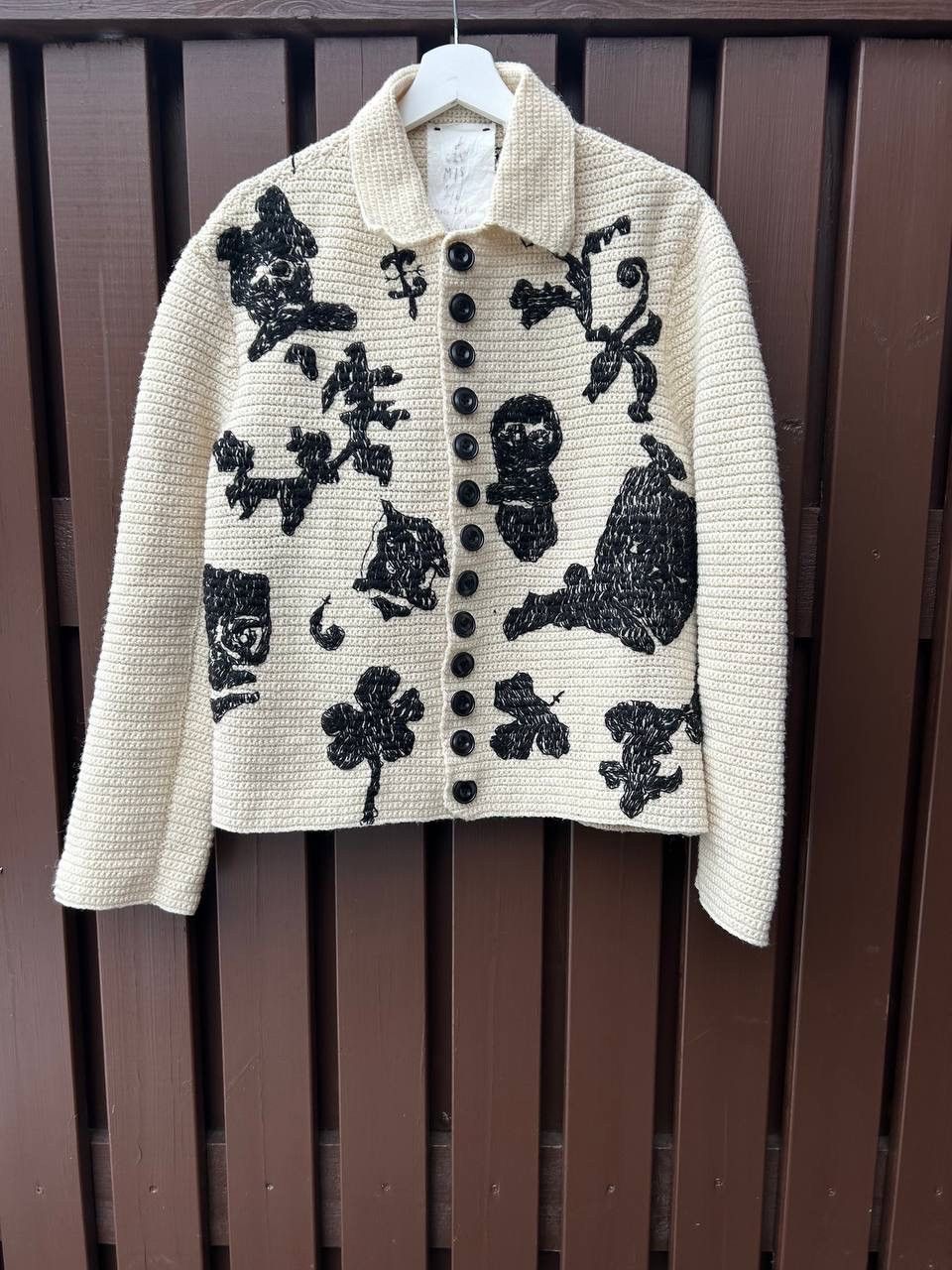 image of John Alexander Skelton Hand Knitted Cardigan in White, Men's (Size Medium)
