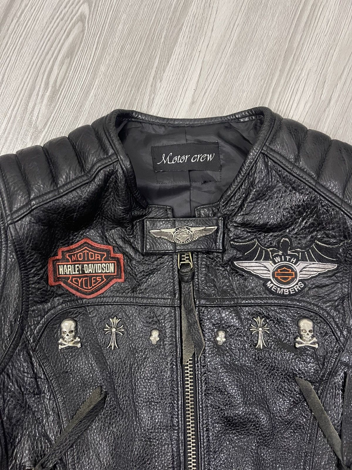 Harley Davidson HD HOG with cross and skull studded bikers leather vest Size US M / EU 48-50 / 2 - 13 Thumbnail