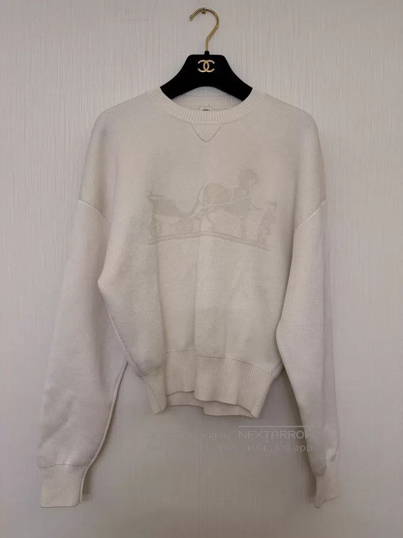Hermes Hermes Milk White Cashmere Sweater with Carriage Jacquard Size XXS / US 00 / IT 34 - 1 Thumbnail