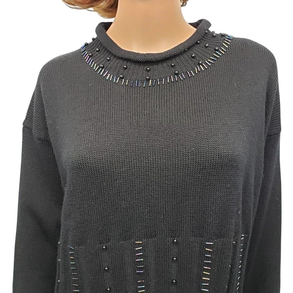 Vintage Chicara Embellished Beaded Knit Sweater Wool blend Germany Size XL / US 12-14 / IT 48-50 - 5 Thumbnail