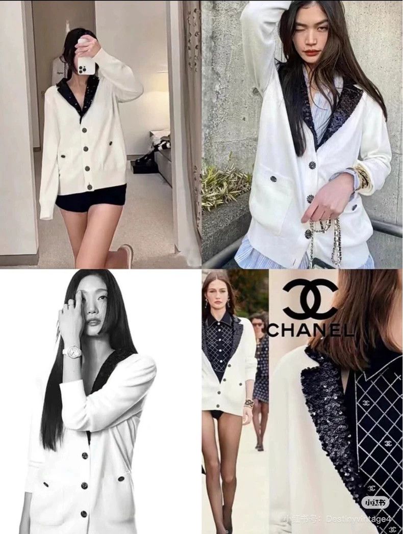 Chanel Chanel Black and white color matching sequin lapel cashmere Size S / US 4 / IT 40 - 9 Thumbnail