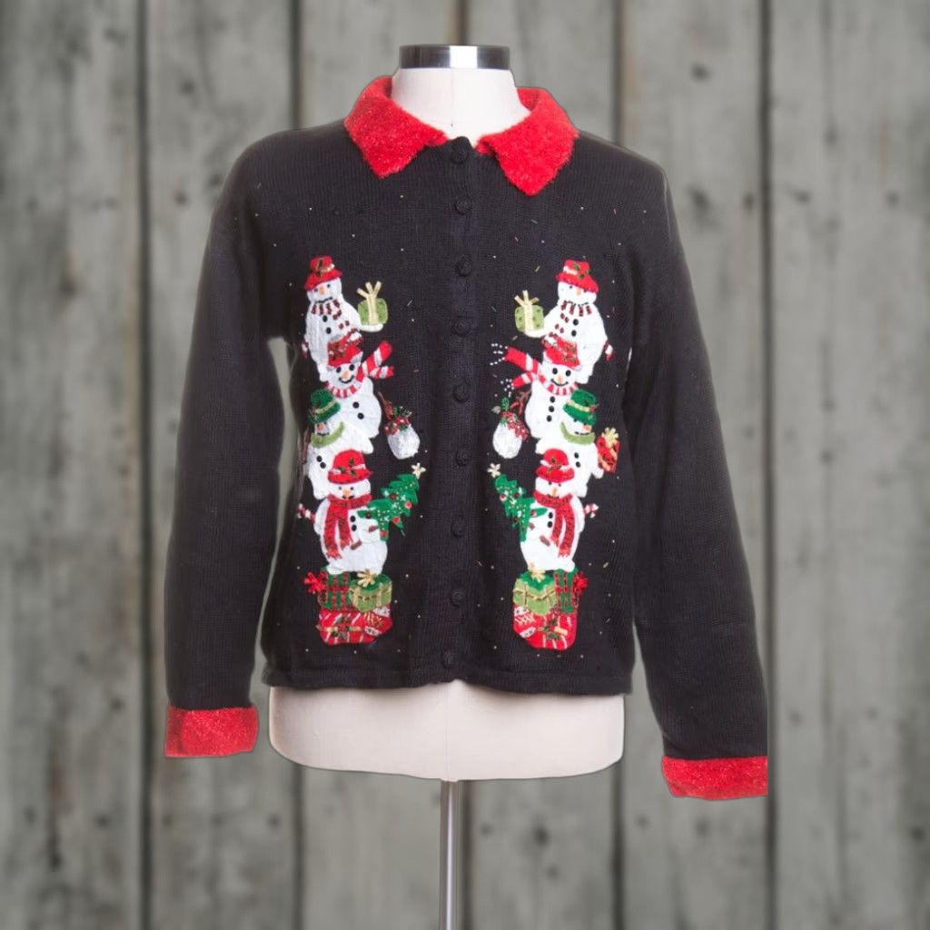 Vintage VINTAGE Carolina Colours Black Cardigan Mens Womens XL 42” Bust 23” Length Snowmen Christmas Ramie/Cotton M Regular Size M / US 6-8 / IT 42-44 - 1 Preview