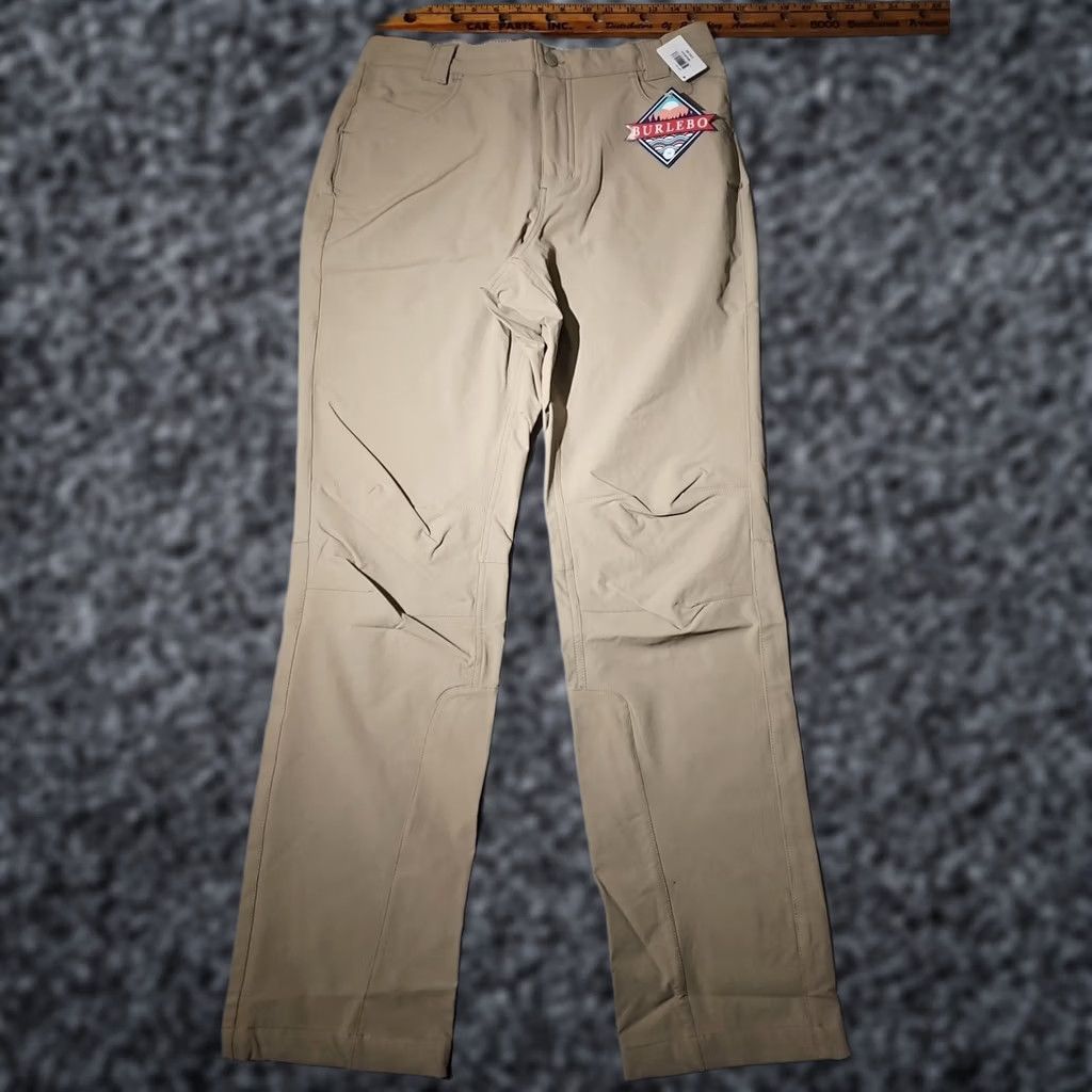 Vintage burlebo Challenger Pants Mens M Beige Chino Knit Polyester Spandex Regular Straight Front Pocket Logo 30in Inseam Vintage No Size US 31 - 1 Thumbnail