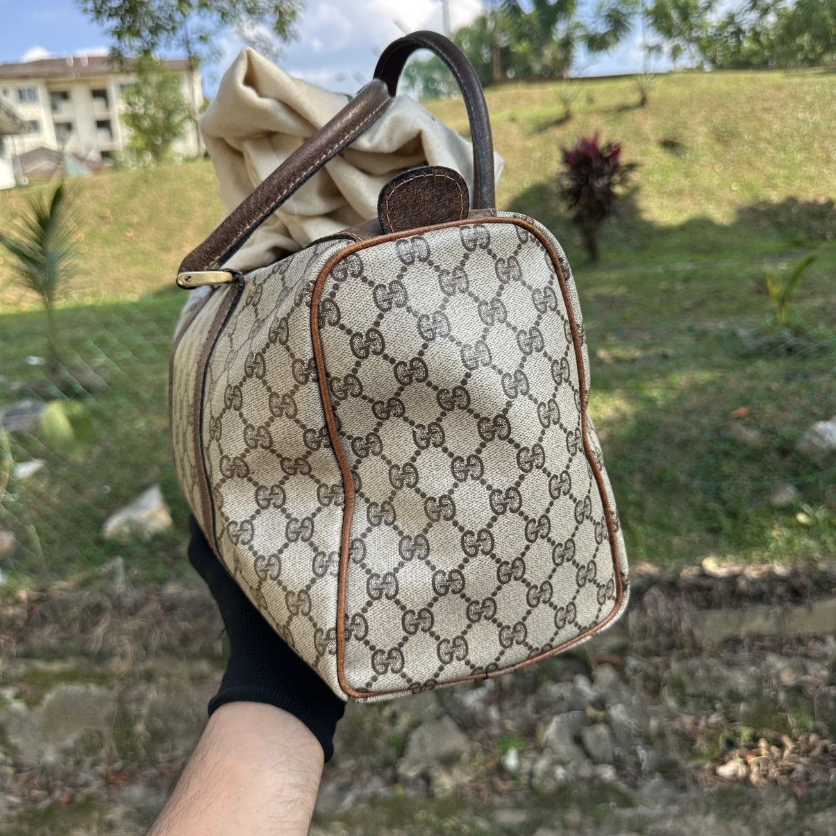Gucci Vintage Gucci Monogram Boston Bag Canvas Shelly Line Size ONE SIZE - 3 Thumbnail