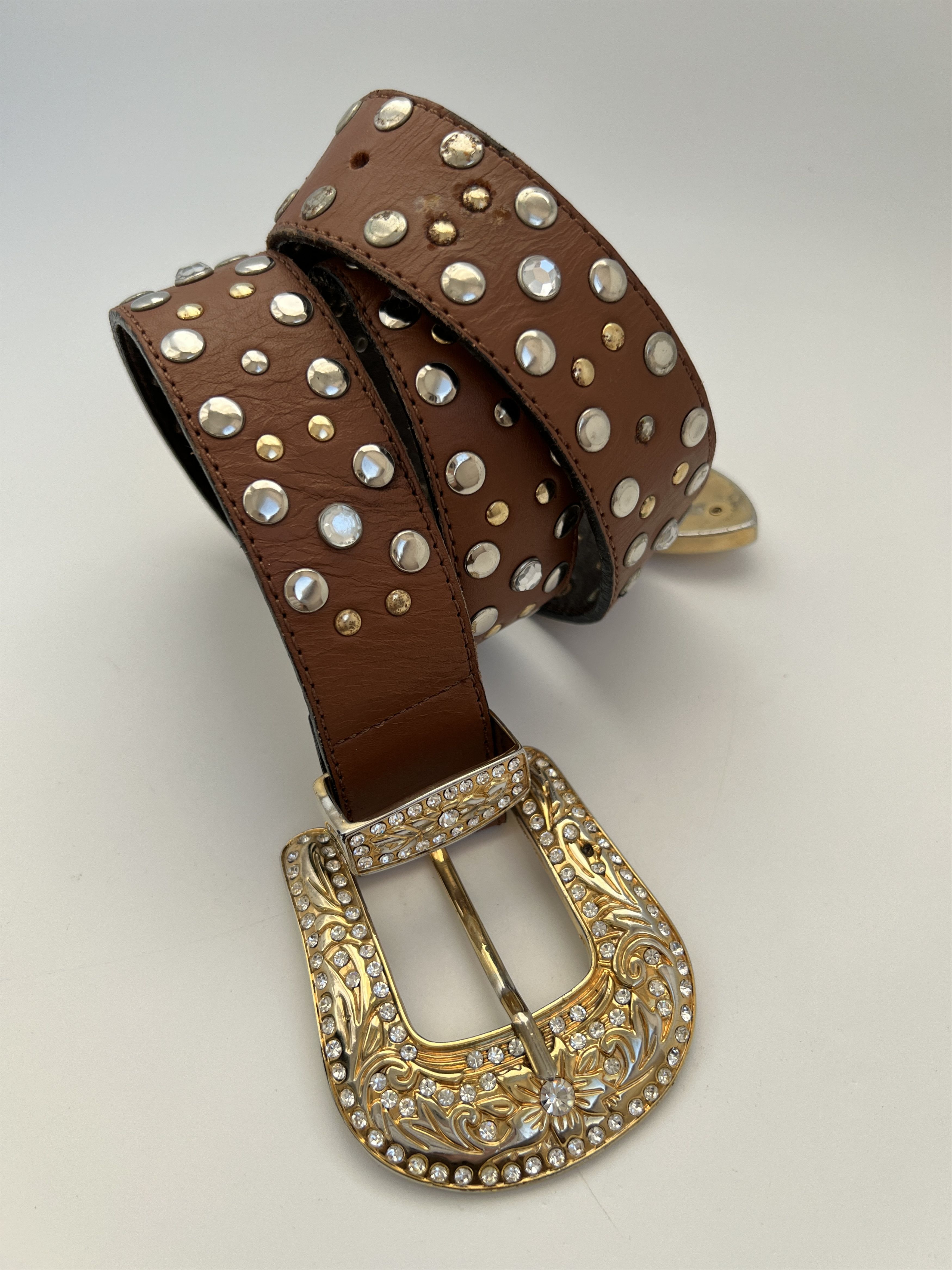 Vintage Y2K Heavy Studded Rhinestones Leather Belt Like BB Simons Size ONE SIZE - 4 Thumbnail