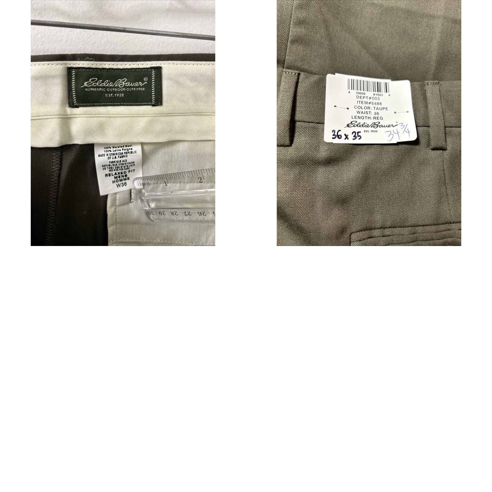 Eddie Bauer Eddie Bauer Dress Pants Mens 36x35 Taupe 100% Wool YKK Relaxed Fit Pleated NWT Wool Dress Pants Mens Taupe 36x35 NWT Relaxed Fit Size US 36 / EU 52 - 9 Thumbnail