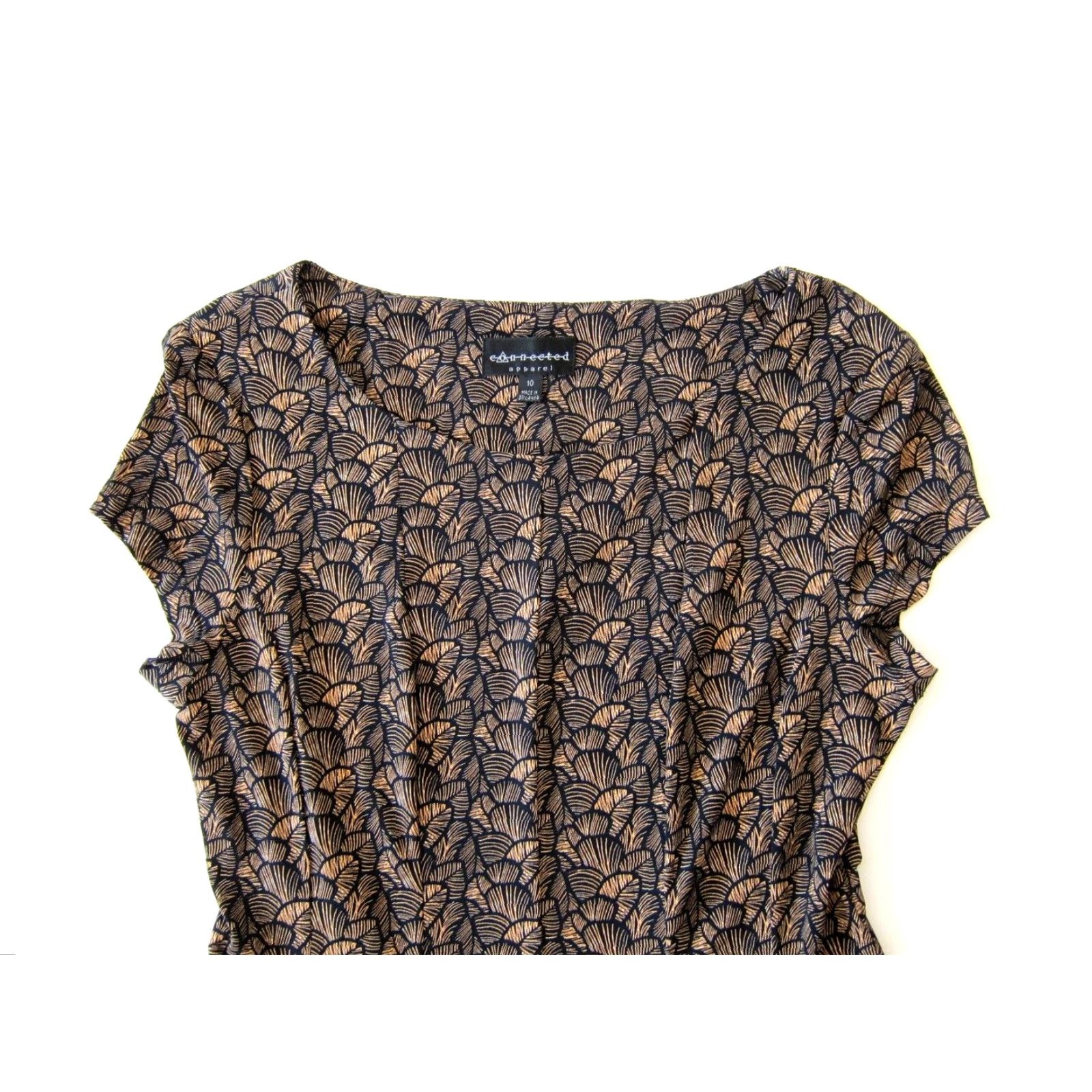 Vintage Connected Apparel Black Brown Floral Stretch Cap Sleeve A-Line Dress Size 10 Size L / US 10 / IT 46 - 3 Thumbnail