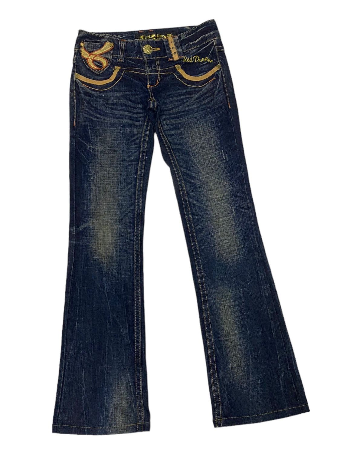 Ed Hardy × Japanese Brand FLARE RED PEPPER DISTRESS DENIM JEANS RARE DESIGN Size 27" / US 4 / IT 40 - 3 Thumbnail