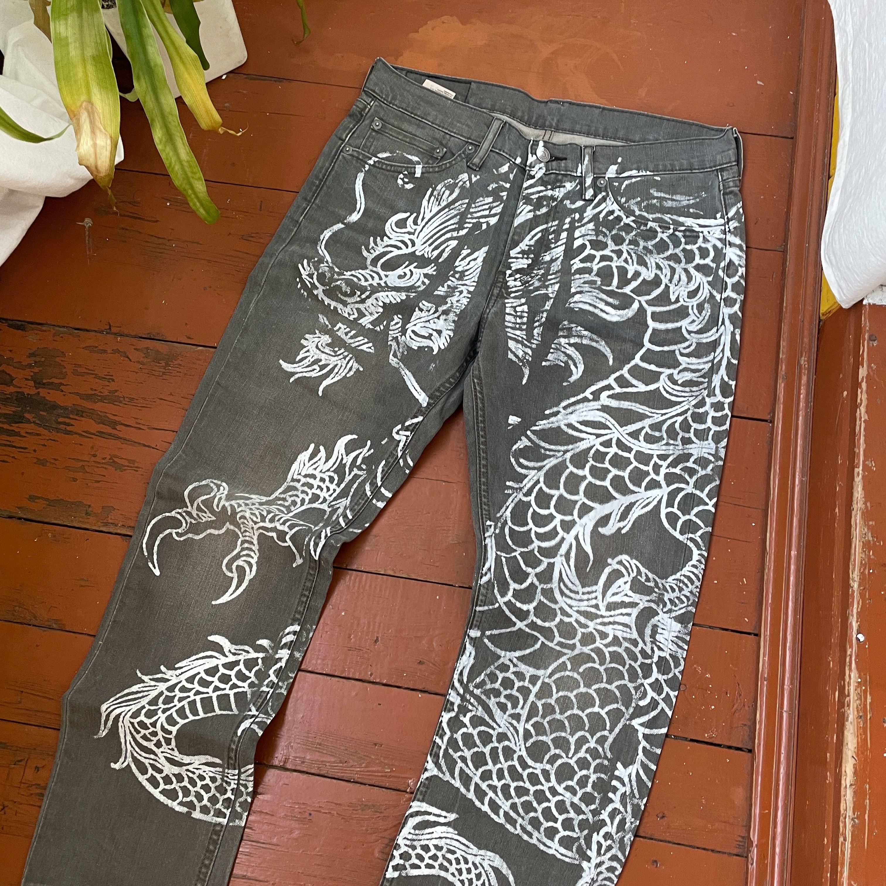 Levi's Custom Levi's pants dragon art opium faded distressed y2k Size US 32 / EU 48 - 5 Thumbnail