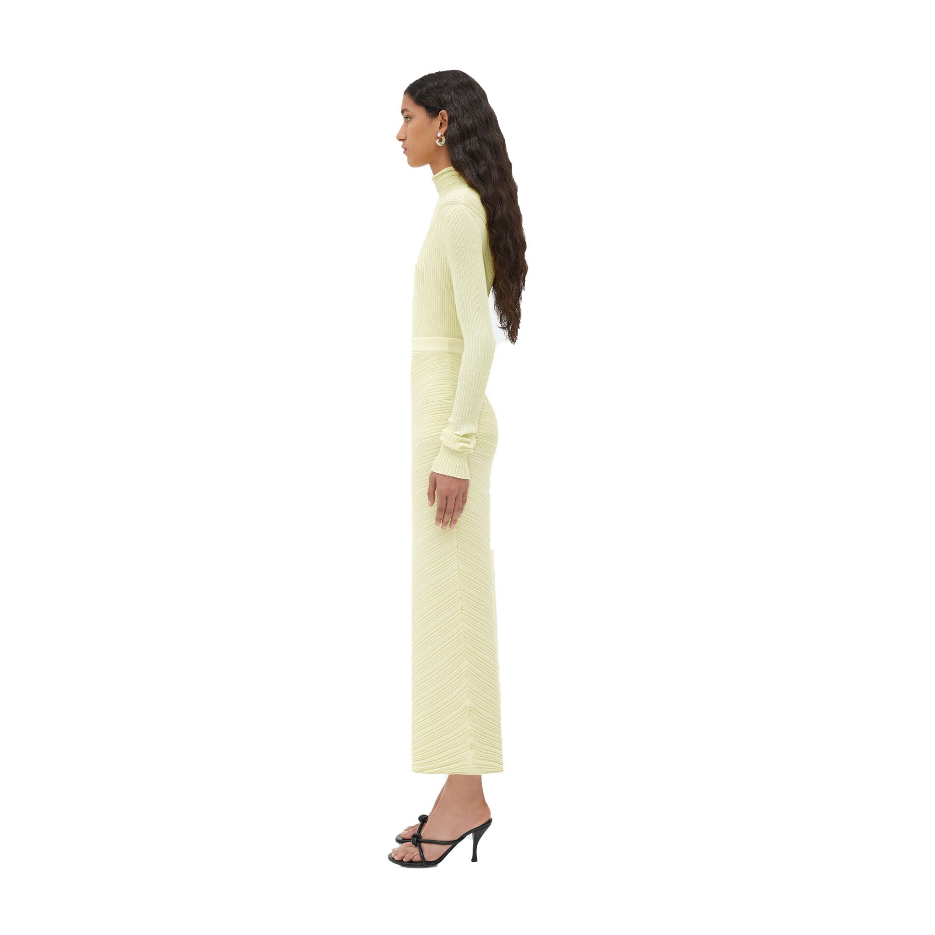 Bottega Veneta o1n1vont0125 Cotton Rib Midi Skirt in Light Yellow Size 28" / US 6 / IT 42 - 2 Thumbnail