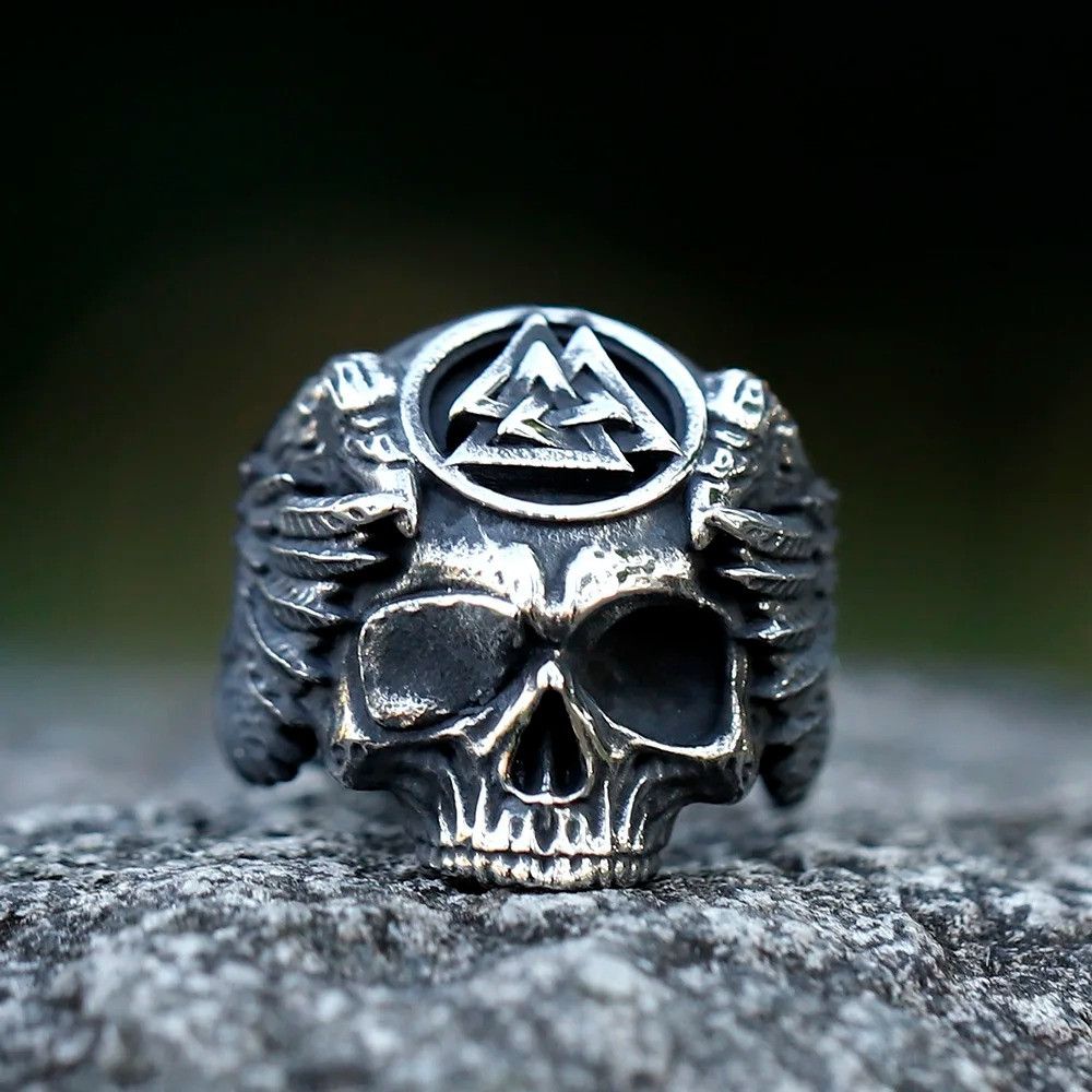 Jewelry skull and Valknut Ring Streetwear Jewelry Fashion Gift Size ONE SIZE - 6 Thumbnail