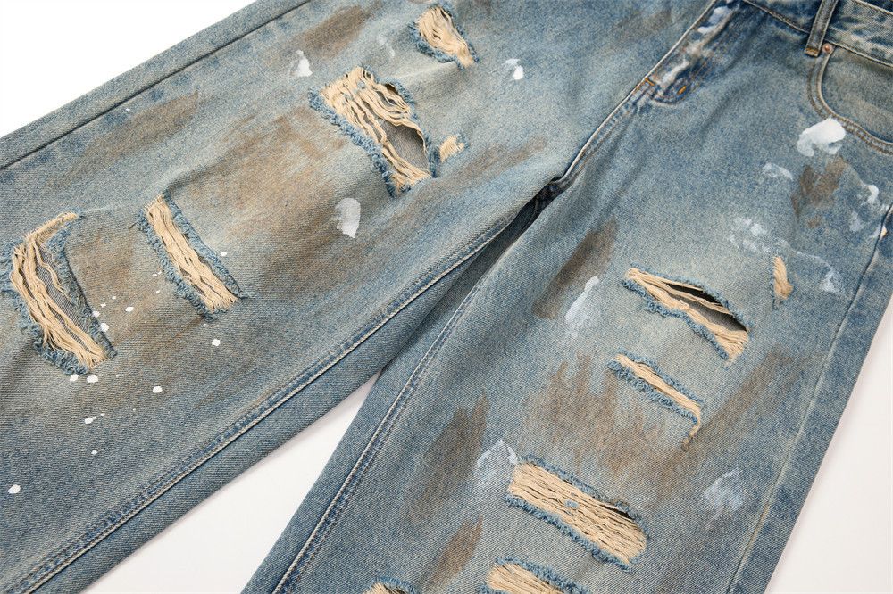 Vintage Men's ink-splashed distressed washed ripped wide-leg jeans Size US 32 / EU 48 - 5 Thumbnail