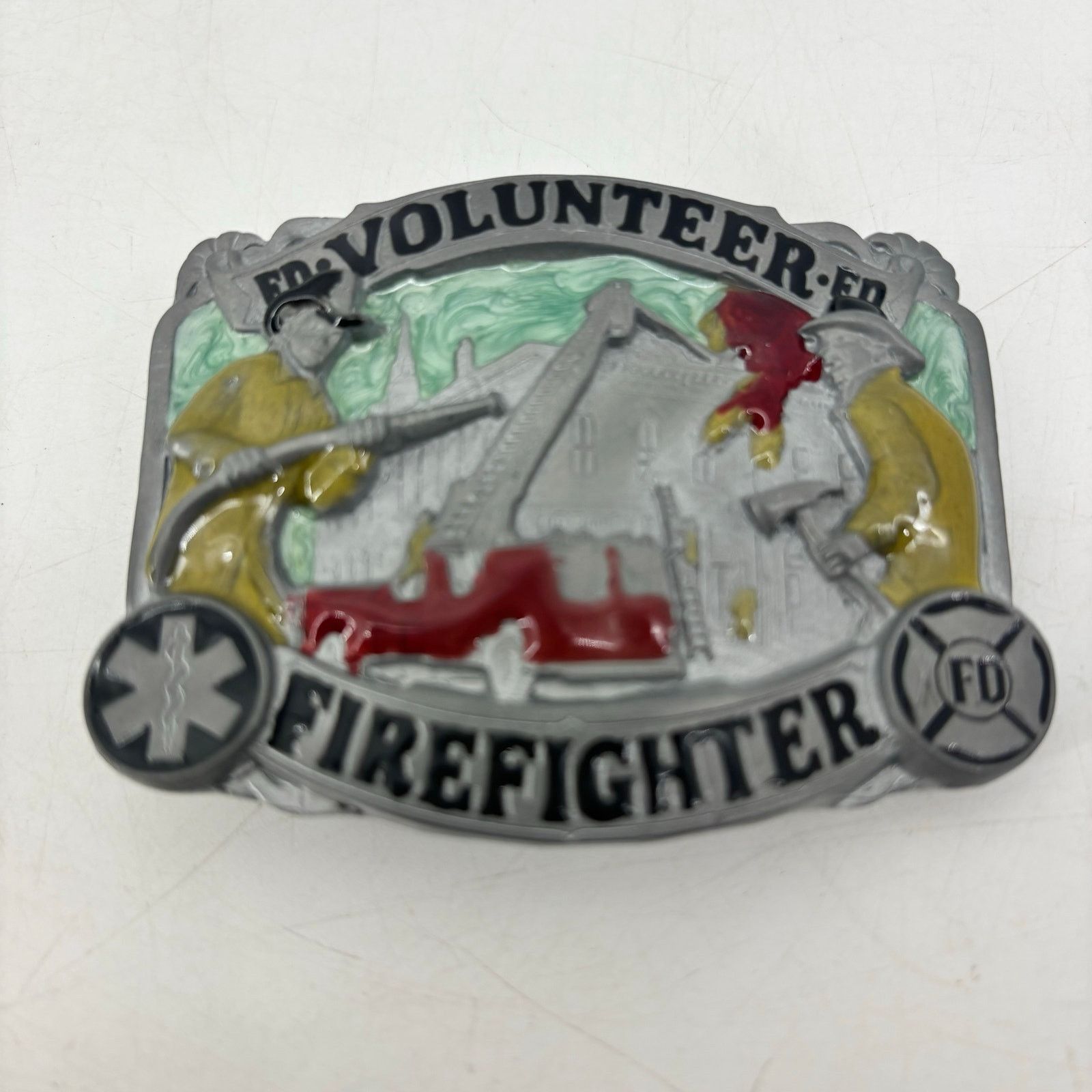 Vintage Volunteer Firefighter Belt Buckle Enamel Great American Size ONE SIZE - 10 Thumbnail