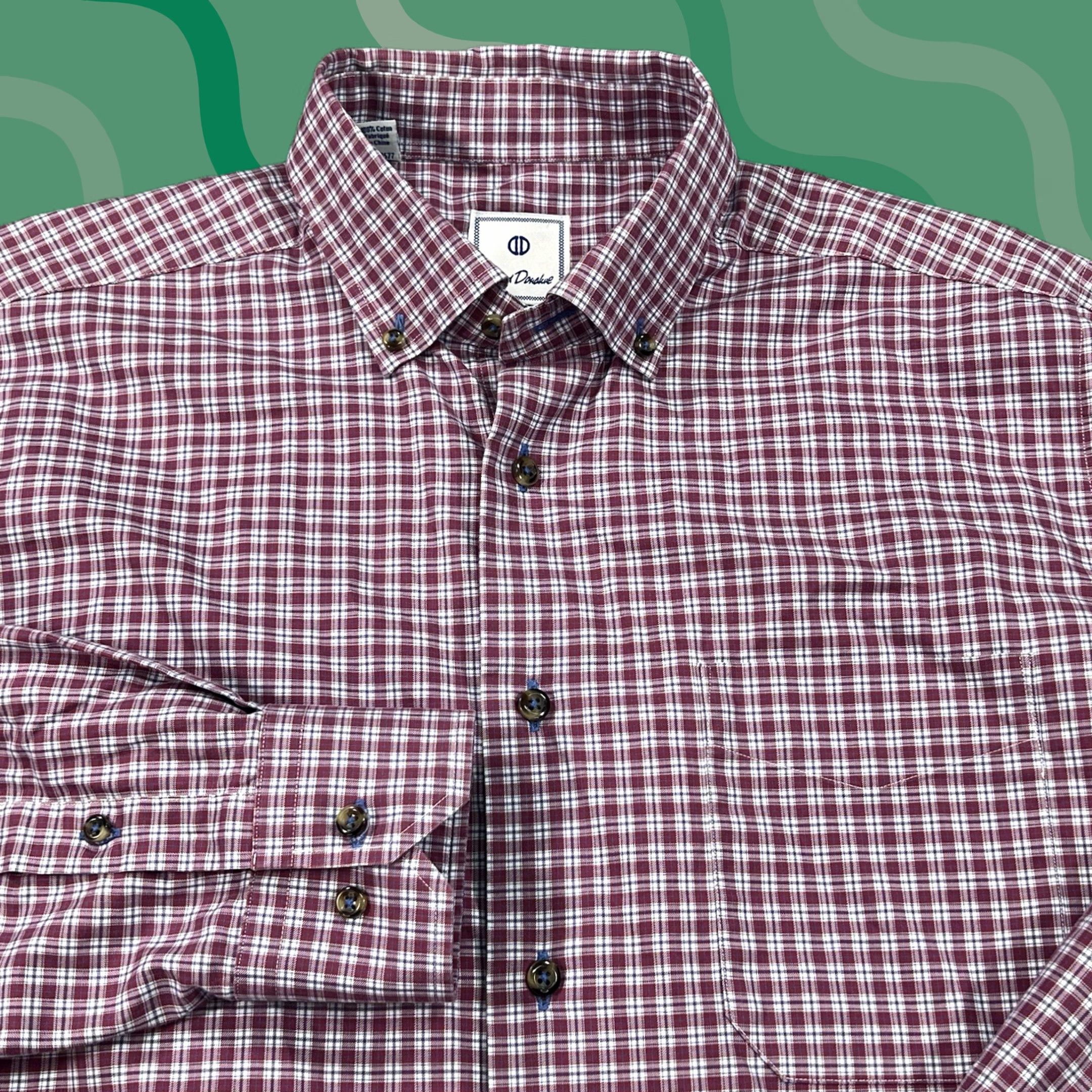 David Donahue David Donahue Dress Shirt Mens Large Red Plaid Check Button-Down Shirt Size 42R - 1 Thumbnail