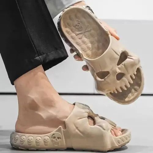 image of Designer Skull Slippers in Beige, Men's (Size 10)
