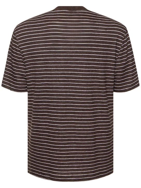 Brunello Cucinelli o1lsvrm0425 Striped Linen T-Shirt in Testa Di Moro/B Size US S / EU 44-46 / 1 - 2 Thumbnail