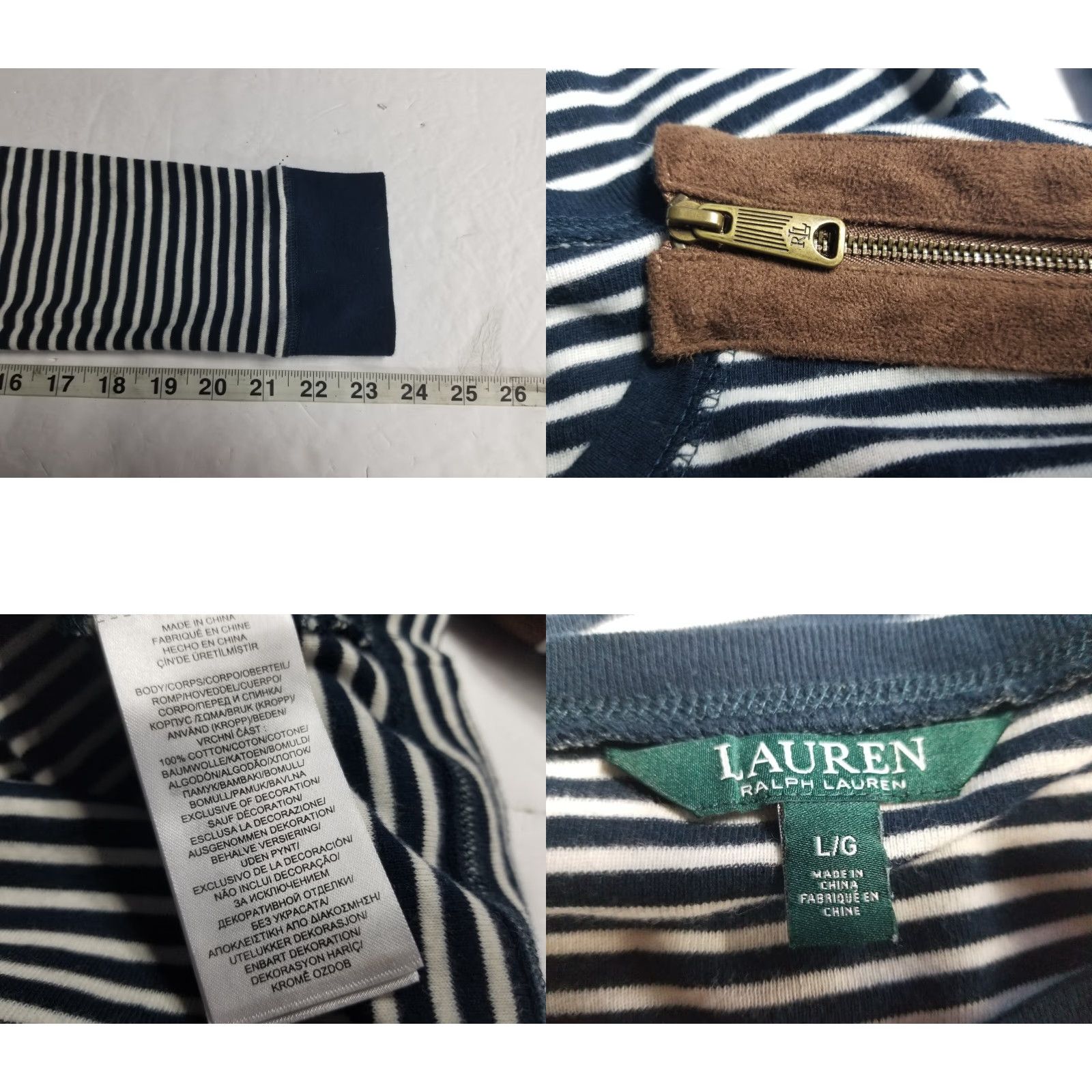Ralph Lauren Lauren Ralph Lauren Shirt Womens Long Sleeve Striped Blue Multicolor L Large Elbow Patch Classic Casual Womens Size L / US 10 / IT 46 - 8 Thumbnail