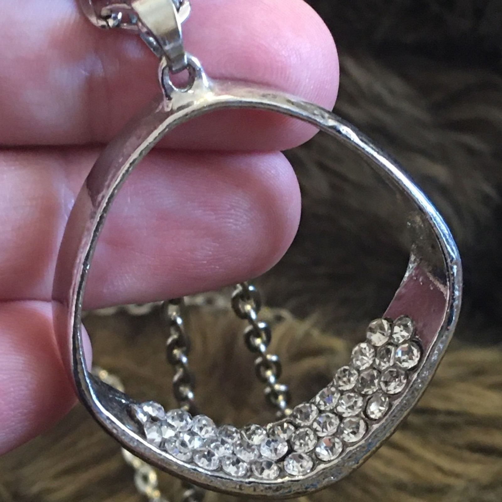 Jewelry Silver rhinestone shadow box pendant on chain Size ONE SIZE - 4 Thumbnail
