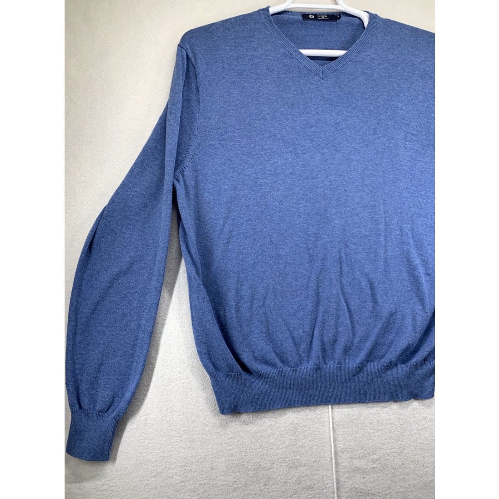 J.Crew VINTAGE J.CREW Men's V-Neck Sweater Pullover Knit Cotton Solid Blue Size XL Winter Fall Spring Size US XL / EU 56 / 4 - 2 Thumbnail