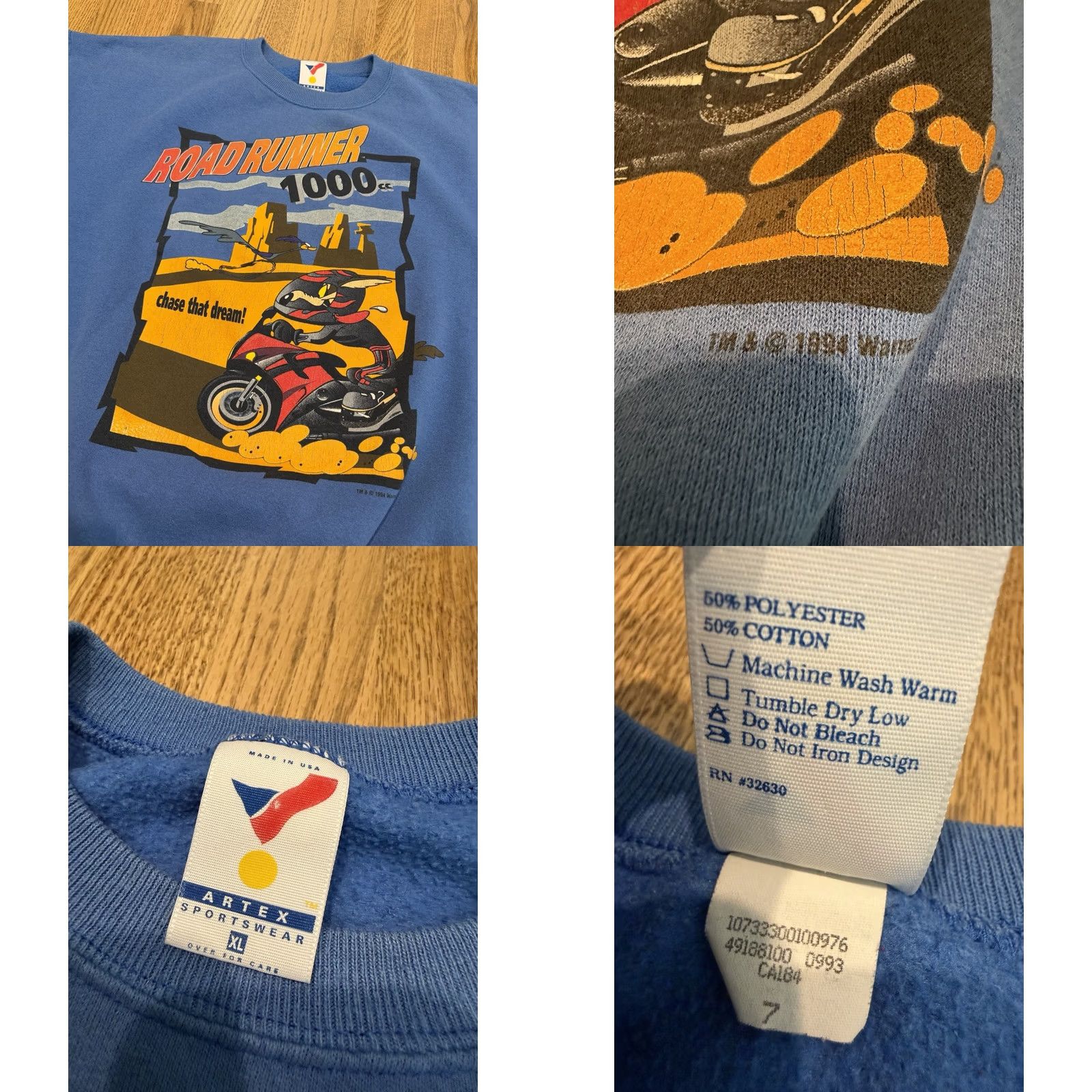Vintage VINTAGE Looney Tunes Wile E Coyote Roadrunner Sweatshirt Mens XL 90s Vtg Size US XL / EU 56 / 4 - 8 Thumbnail