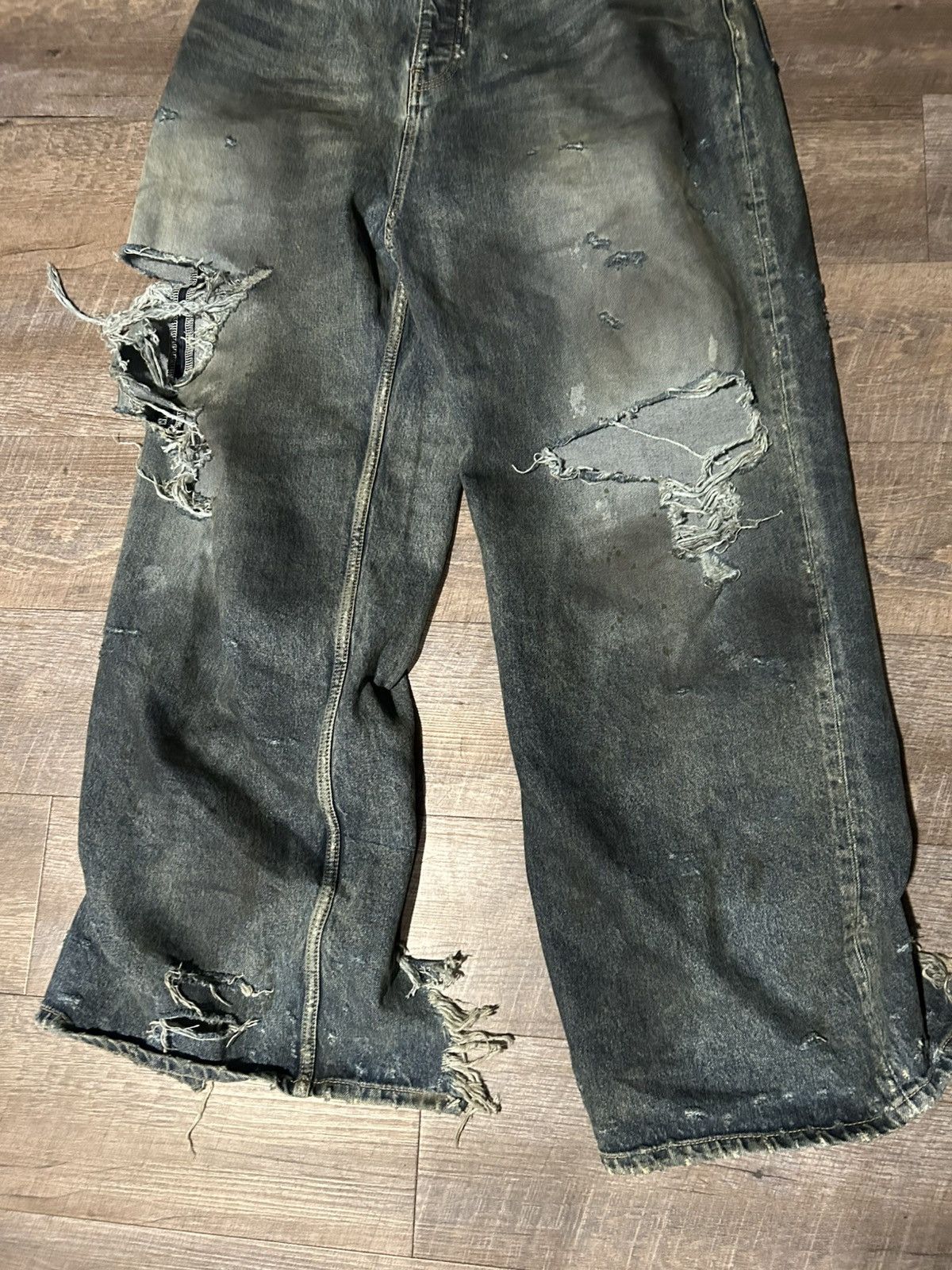 Balenciaga Destroyed baggy oil denim balenciaga jeans | Grailed