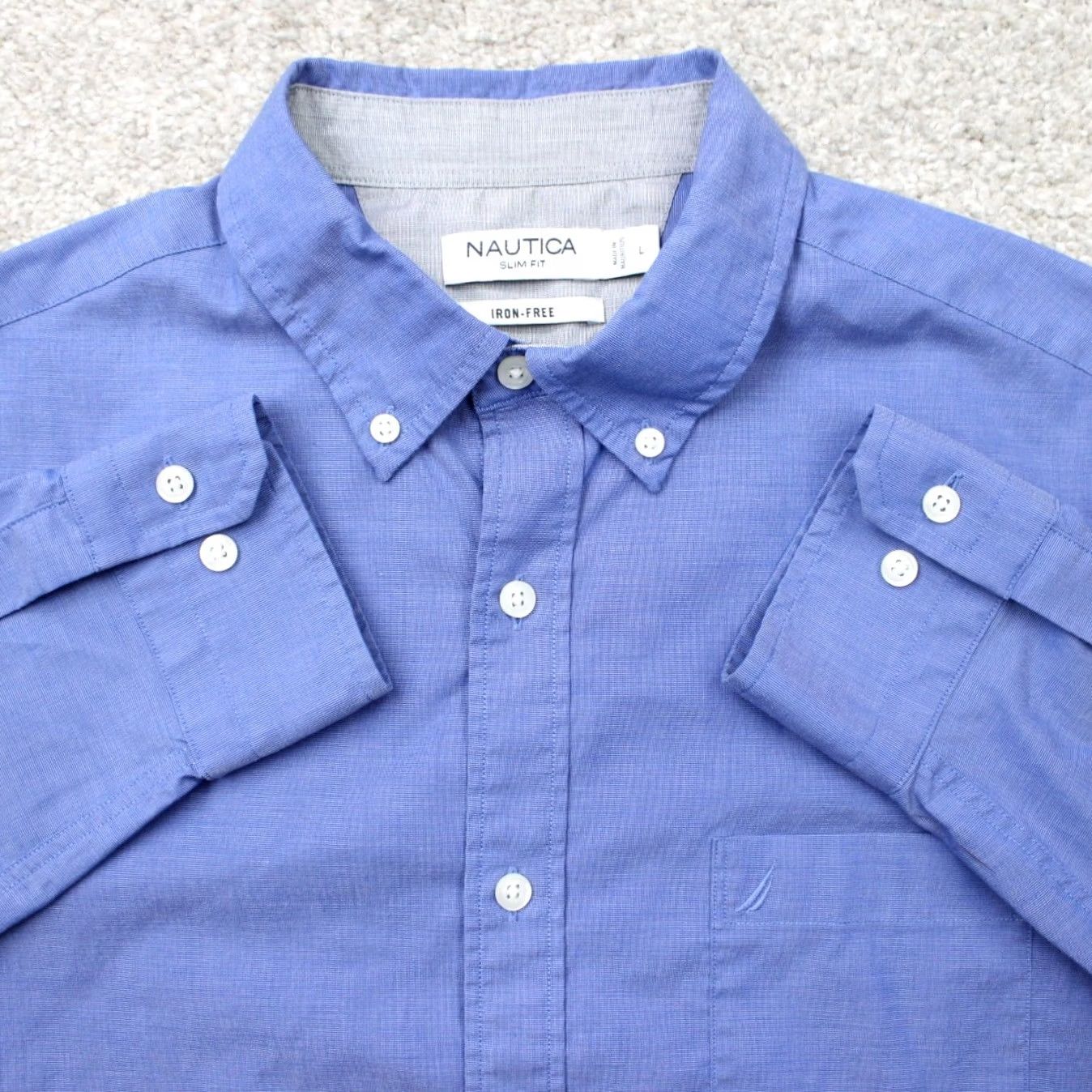 Nautica Nautica Shirt Mens Large Blue Slim Fit Button-Up Long Sleeve Cotton Spandex 98% Cotton 2% Stretch Size US L / EU 52-54 / 3 - 2 Thumbnail