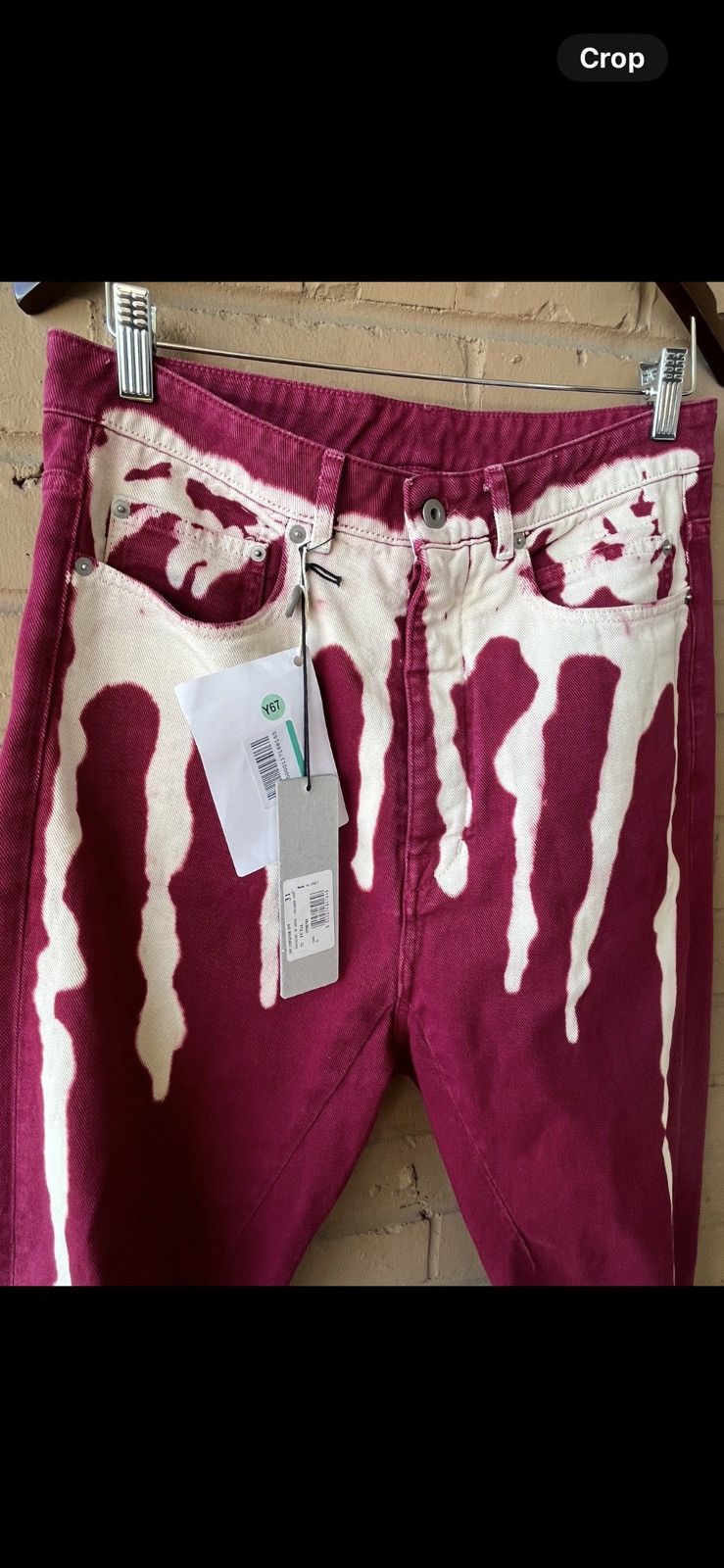 Rick Owens Fuxia Vomit Bleach Red Collapse Cut Jeans Size US 31 - 3 Thumbnail