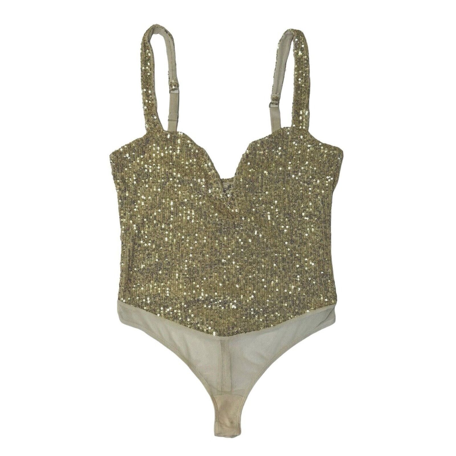 Free People INTIMATELY FREE PEOPLE Sparks Fly Gold Sequin Bodysuit Size M / US 6-8 / IT 42-44 - 3 Thumbnail