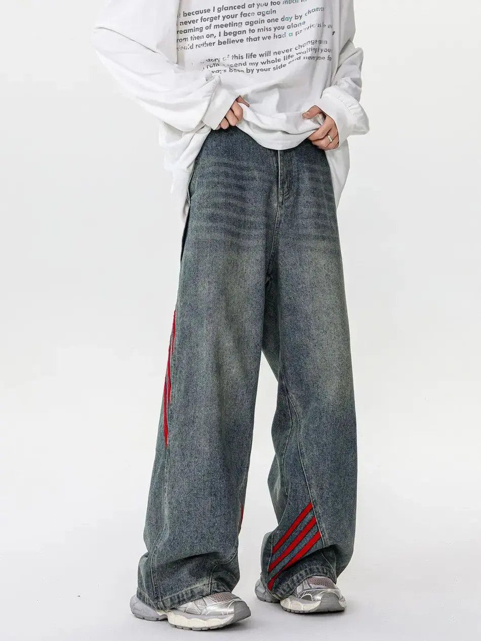 Japanese Brand Retro loose fit patchwork wide leg jeans Size US 32 / EU 48 - 4 Thumbnail