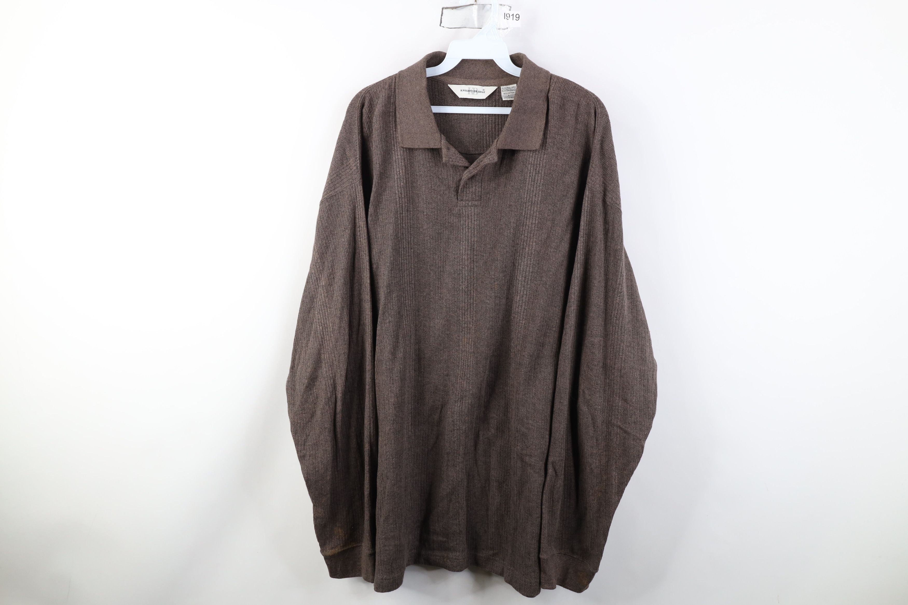 Vintage Vintage 90s Streetwear Ribbed Knit Long Sleeve Polo Brown Size US XL / EU 56 / 4 - 1 Thumbnail
