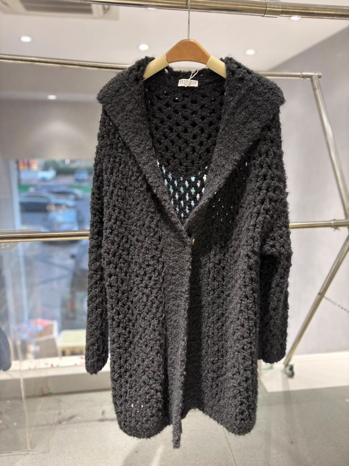 Brunello Cucinelli Brunello Cucinelli Gray Black Lace Hooded Jacket Deadstock Size ONE SIZE - 1 Thumbnail