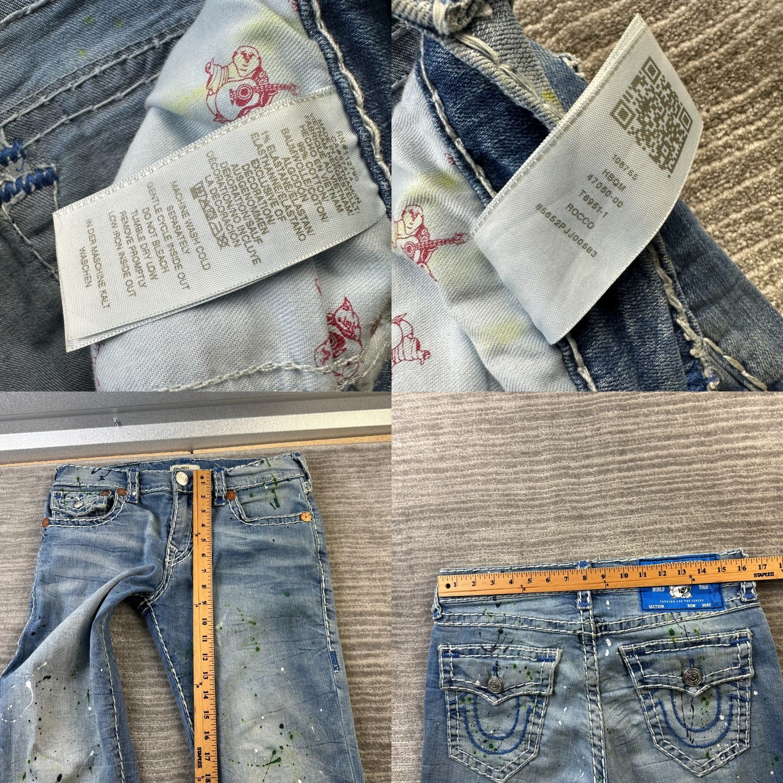 True Religion True Religion Jeans Mens 31 Rocco Relaxed Skinny Thick Stitch Paint Splatter Size US 31 - 8 Thumbnail