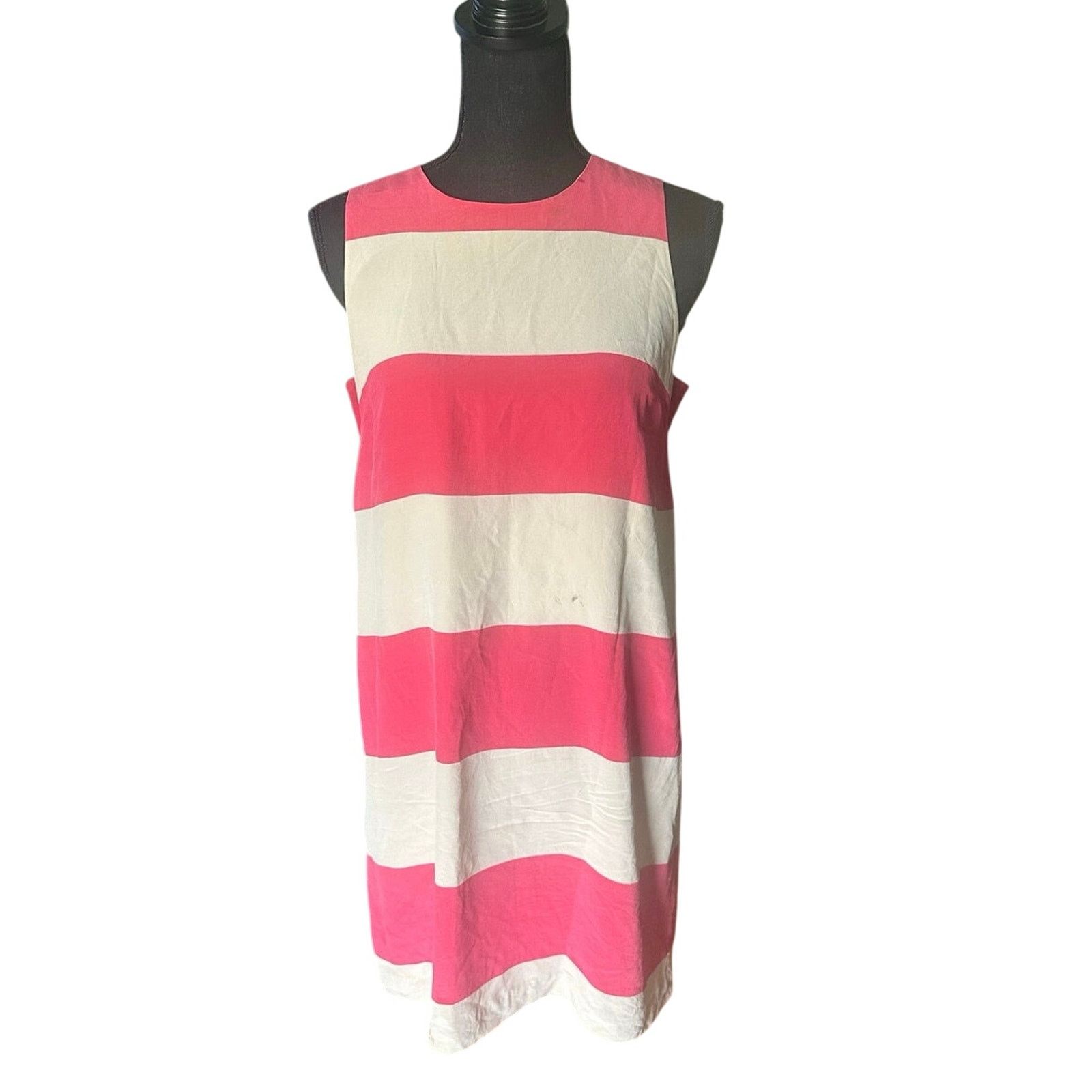 Fossil Fossil 100% Silk Pink & White Striped Sleeveless Dress Size M / US 6-8 / IT 42-44 - 1 Thumbnail