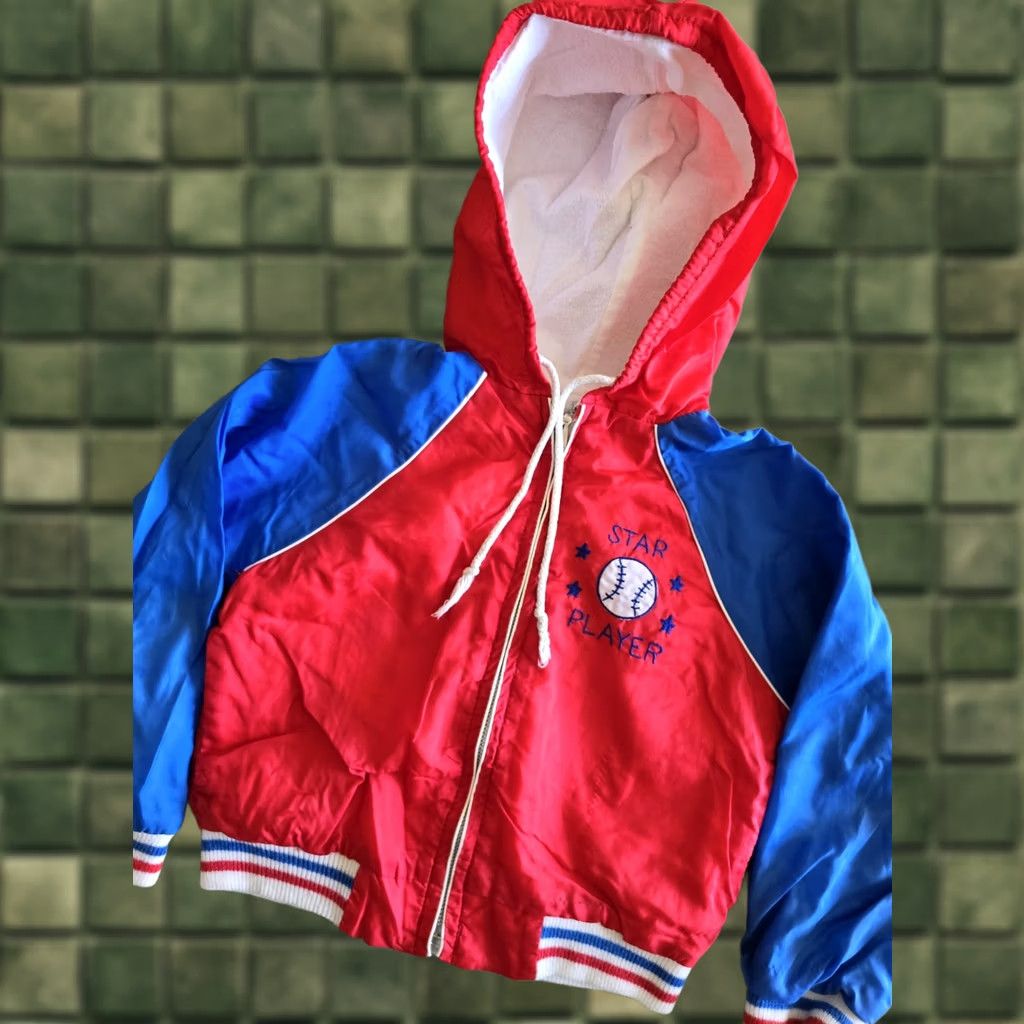 Vintage VINTAGE 80s Baseball Spring Jacket Boys 4T Hooded Full Zip Star Player Blue Sports 1980s Mens? Size US S / EU 44-46 / 1 - 1 Thumbnail