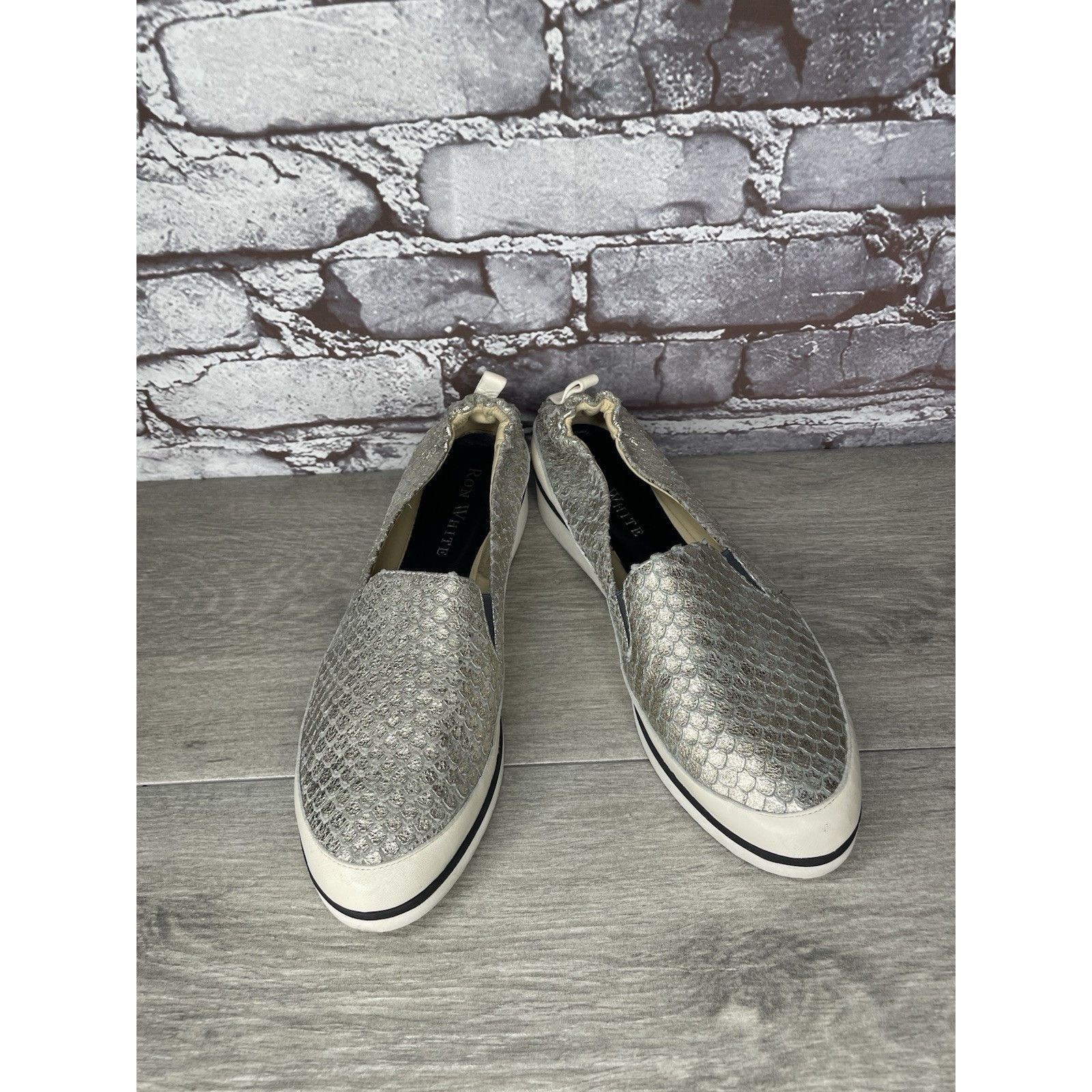 Ron White Ron Niki Silver Leather Snake Print Slip On Wedge Shoes Wome Size US 7.5 / IT 37.5 - 15 Thumbnail