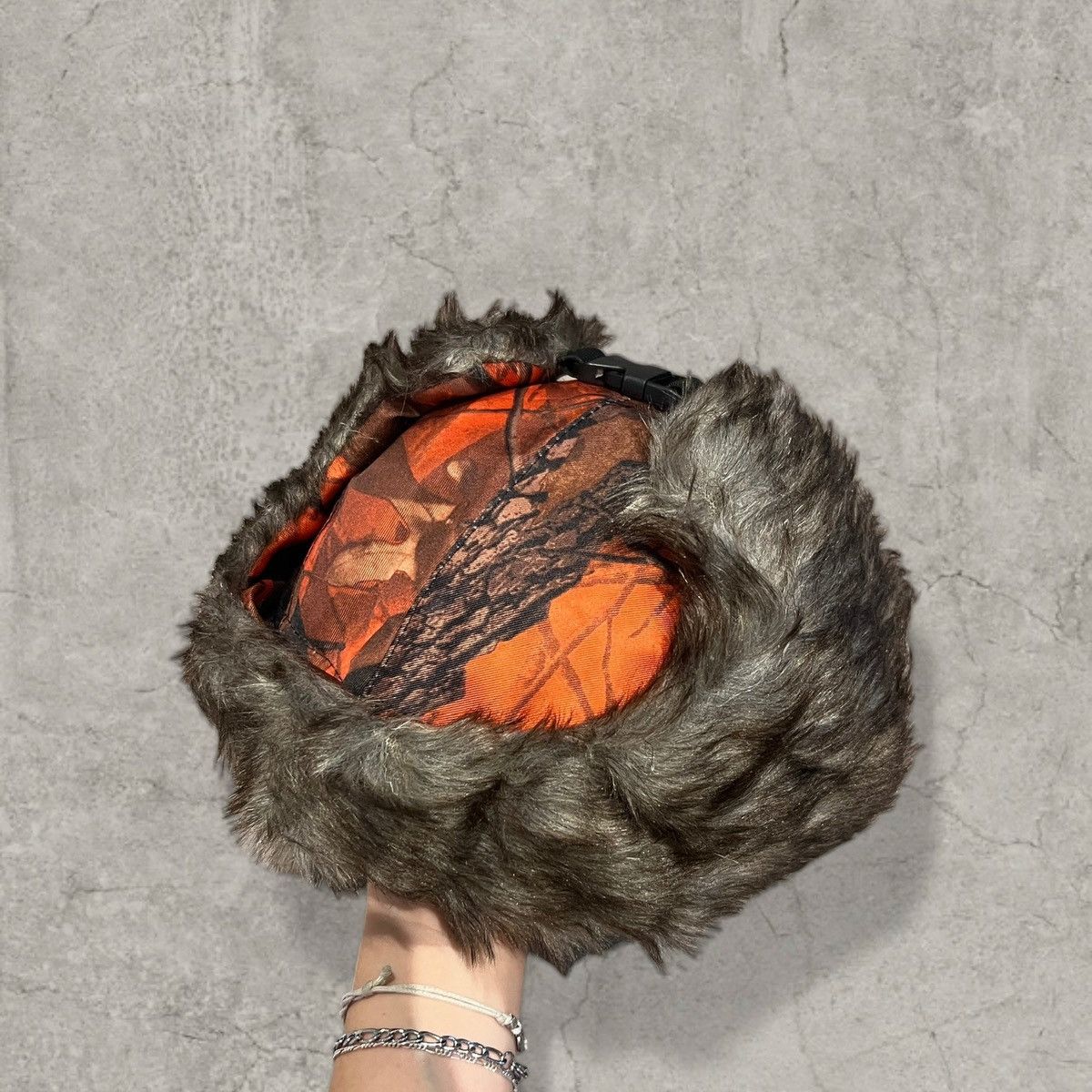 Japanese Brand Russian Ushanka fluffy winter hat in red camo. One size Size ONE SIZE - 3 Thumbnail