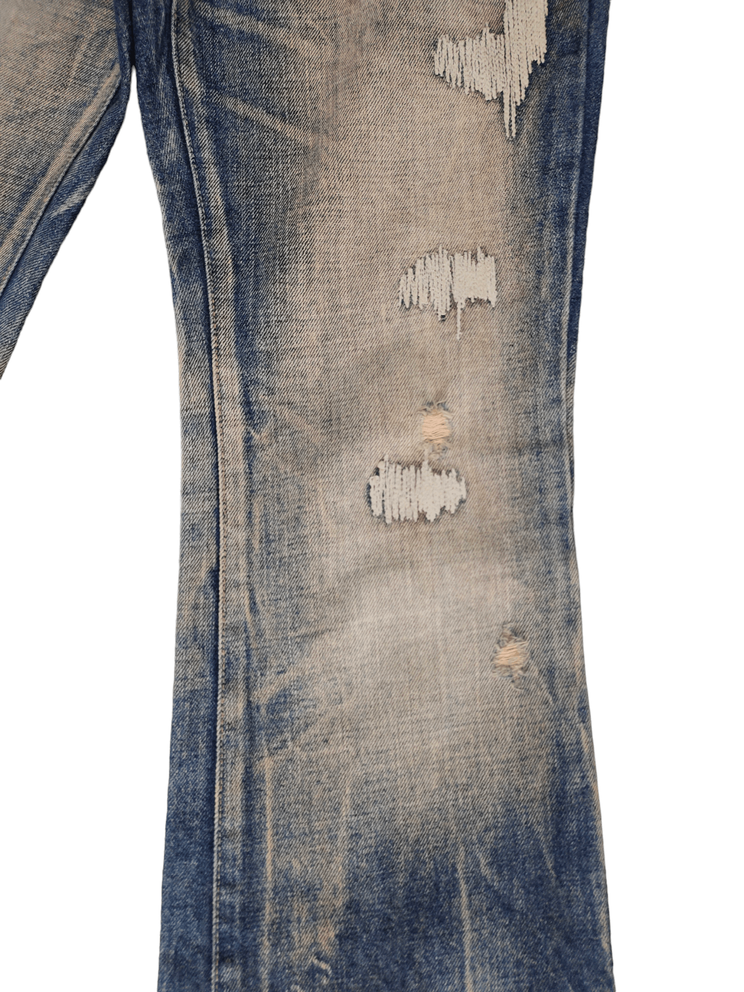 GOSTAR DE FUGA Flare Jeans Fuga Boro Sew Distress Faded Denim Bootcut Y2k Size US 31 - 6 Thumbnail